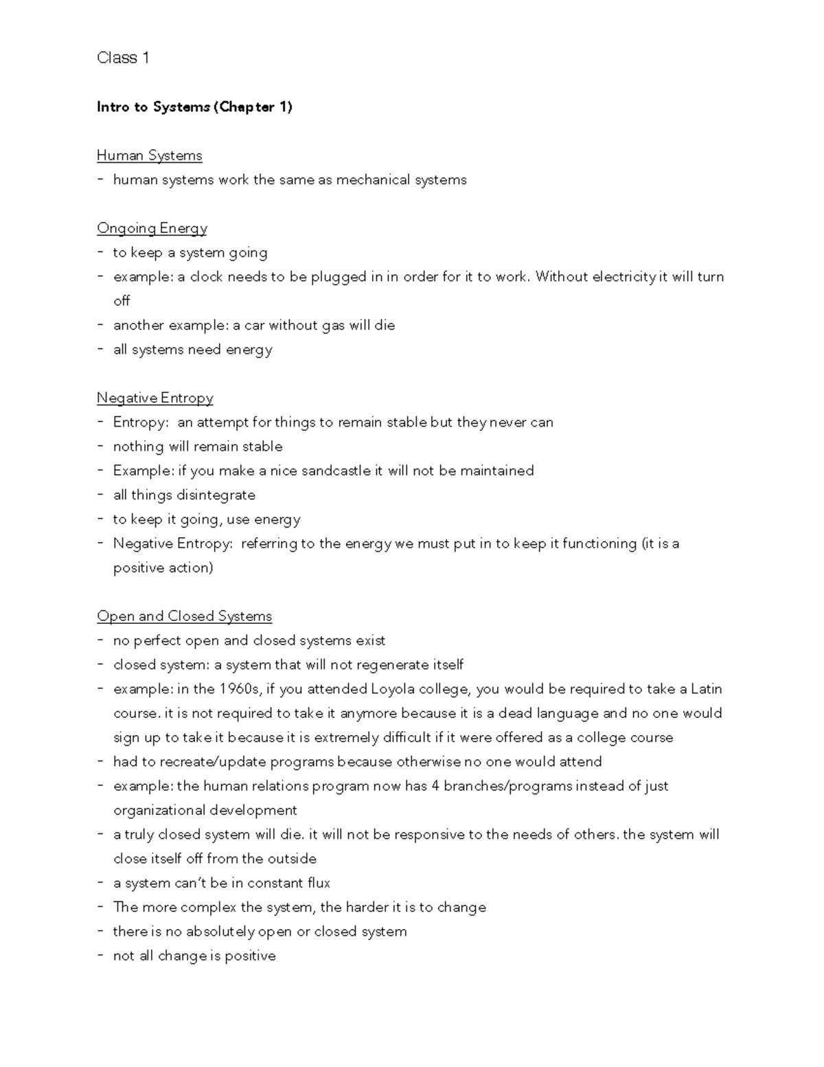 AHSC 270 Class 1 notes - Intro to Systems (Chapter 1) Human Systems ...