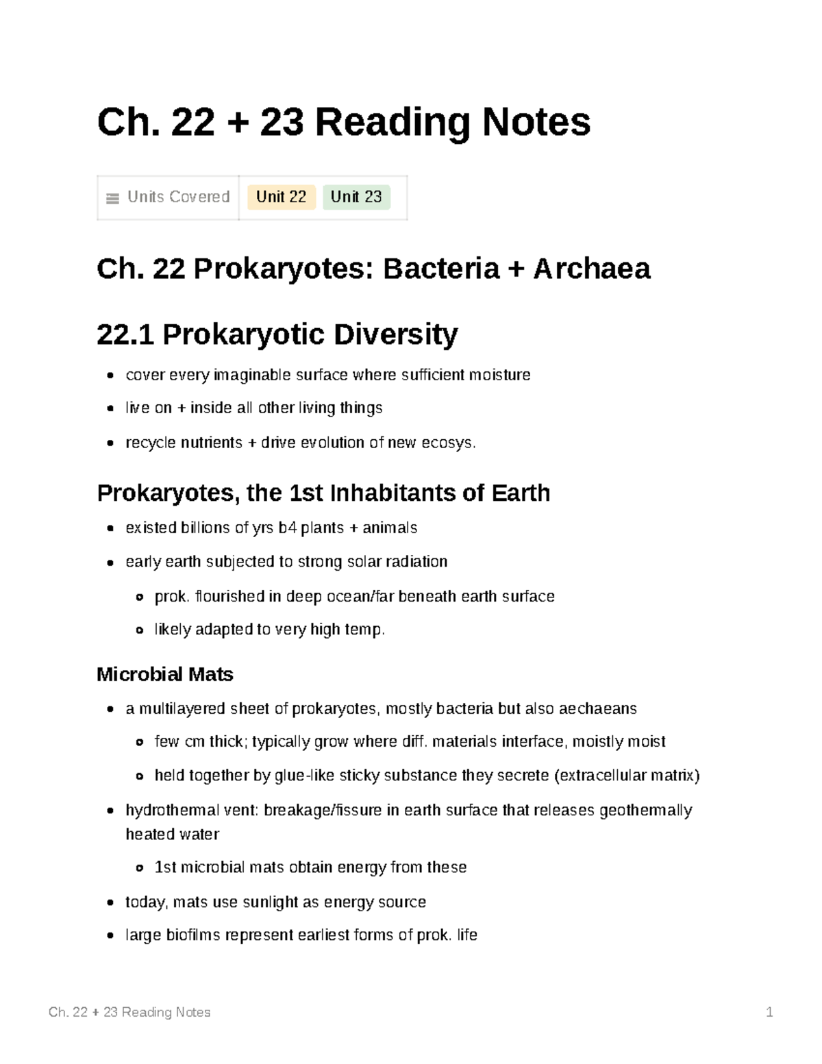 Ch. 22-23 Textbook Notes - Ch. 22 + 23 Reading Notes Units Covered Unit ...