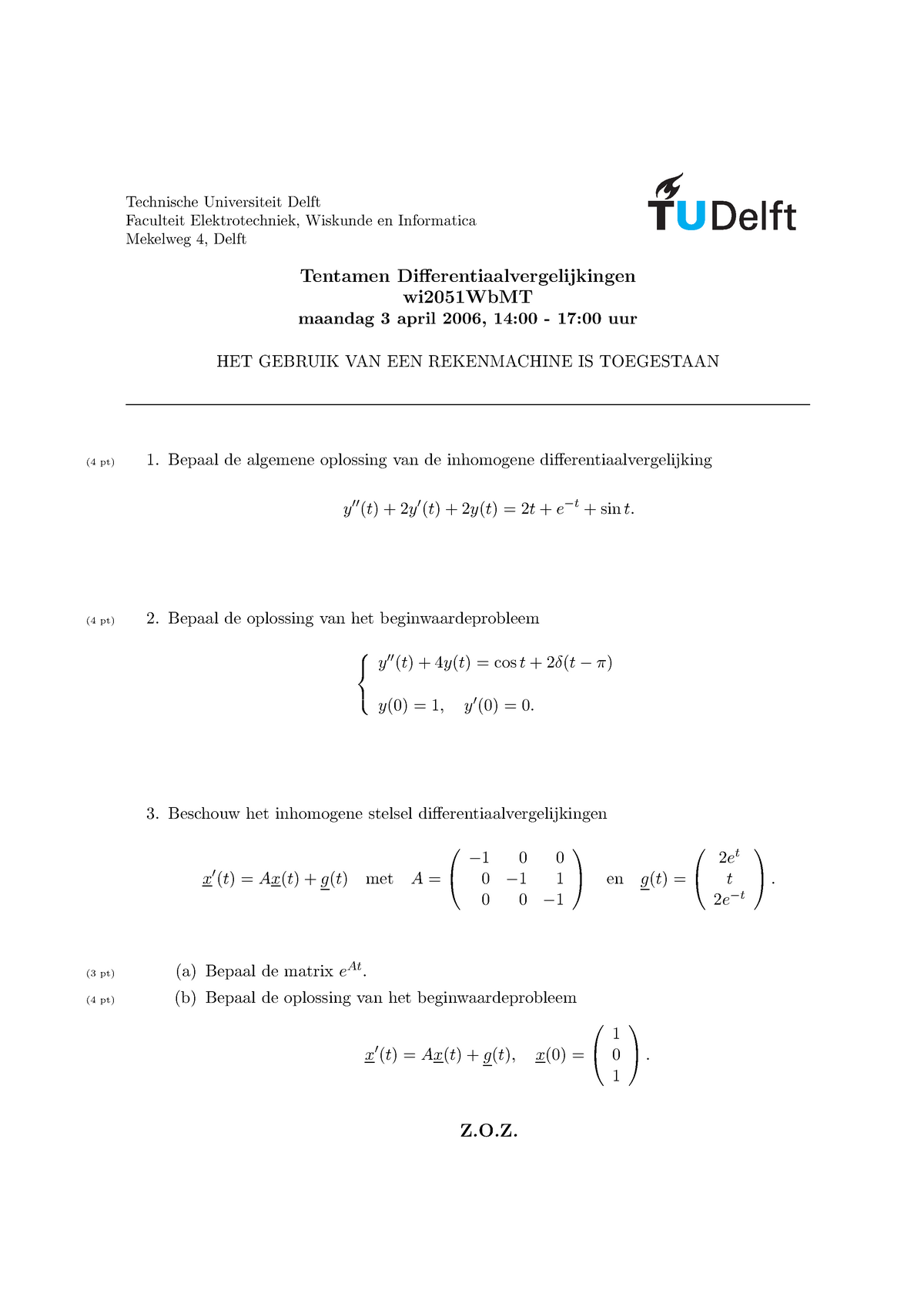 Tentamen April 2006 Met Antwoorden - Technische Universiteit Delft ...