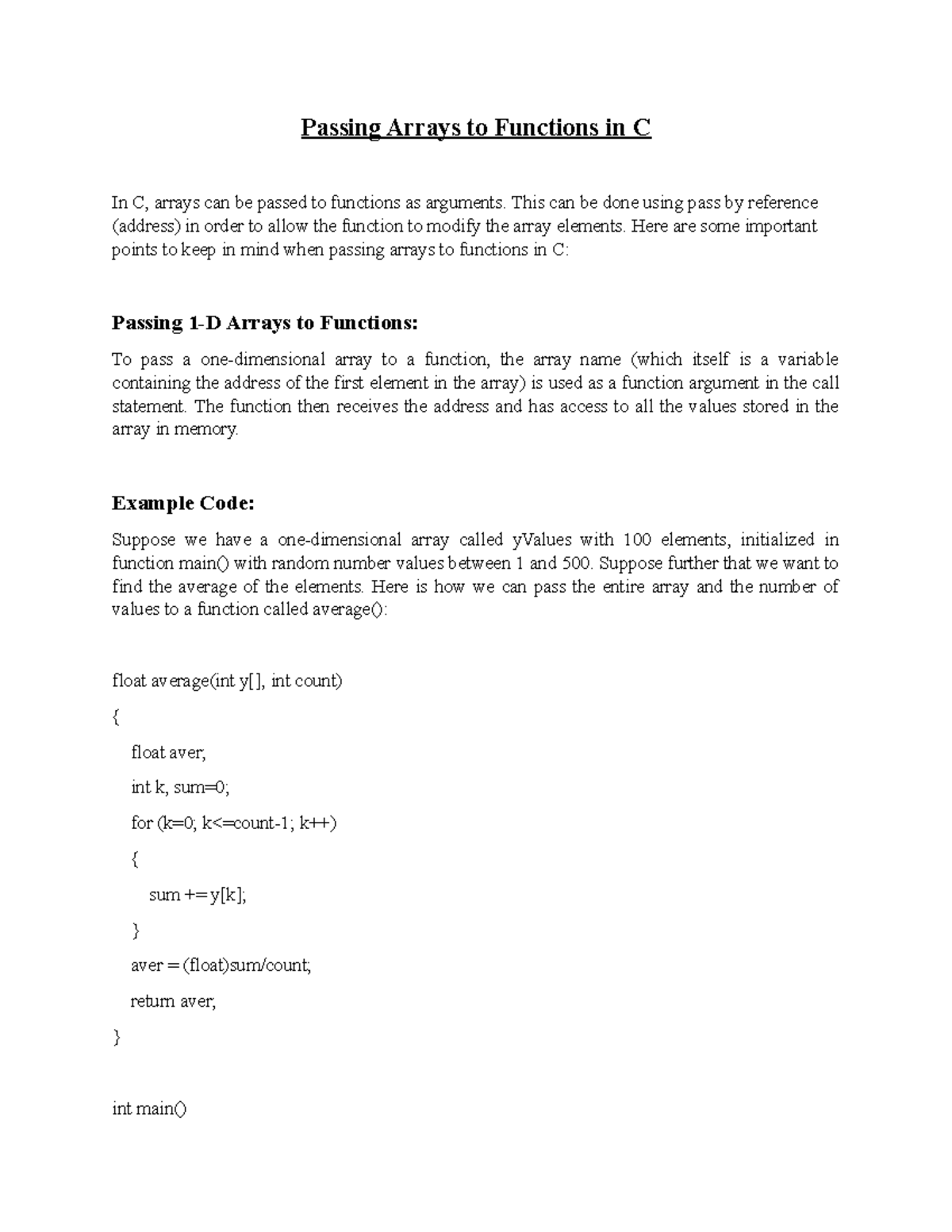 Passing Arrays To Functions In C This Can Be Done Using Pass By