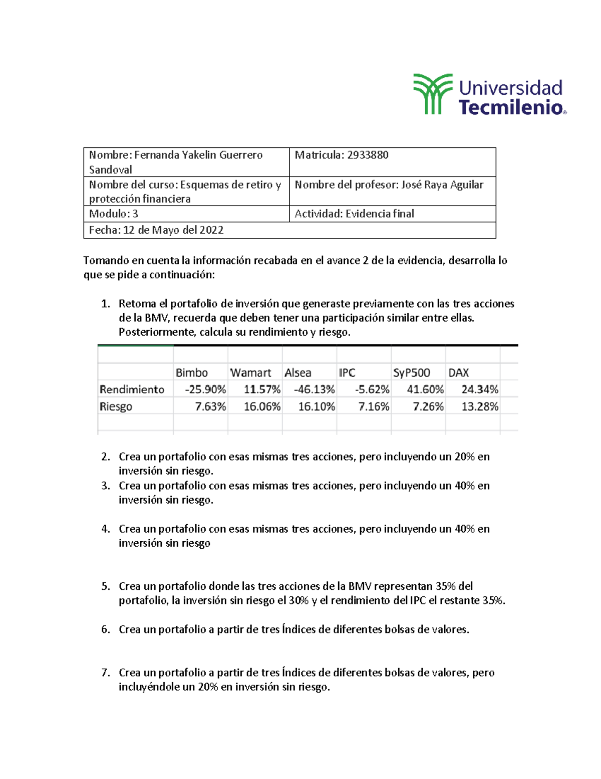 Esquemas De Retiro Y Protección Financiera Evidencia 3 Nombre Fernanda Yakelin 3217