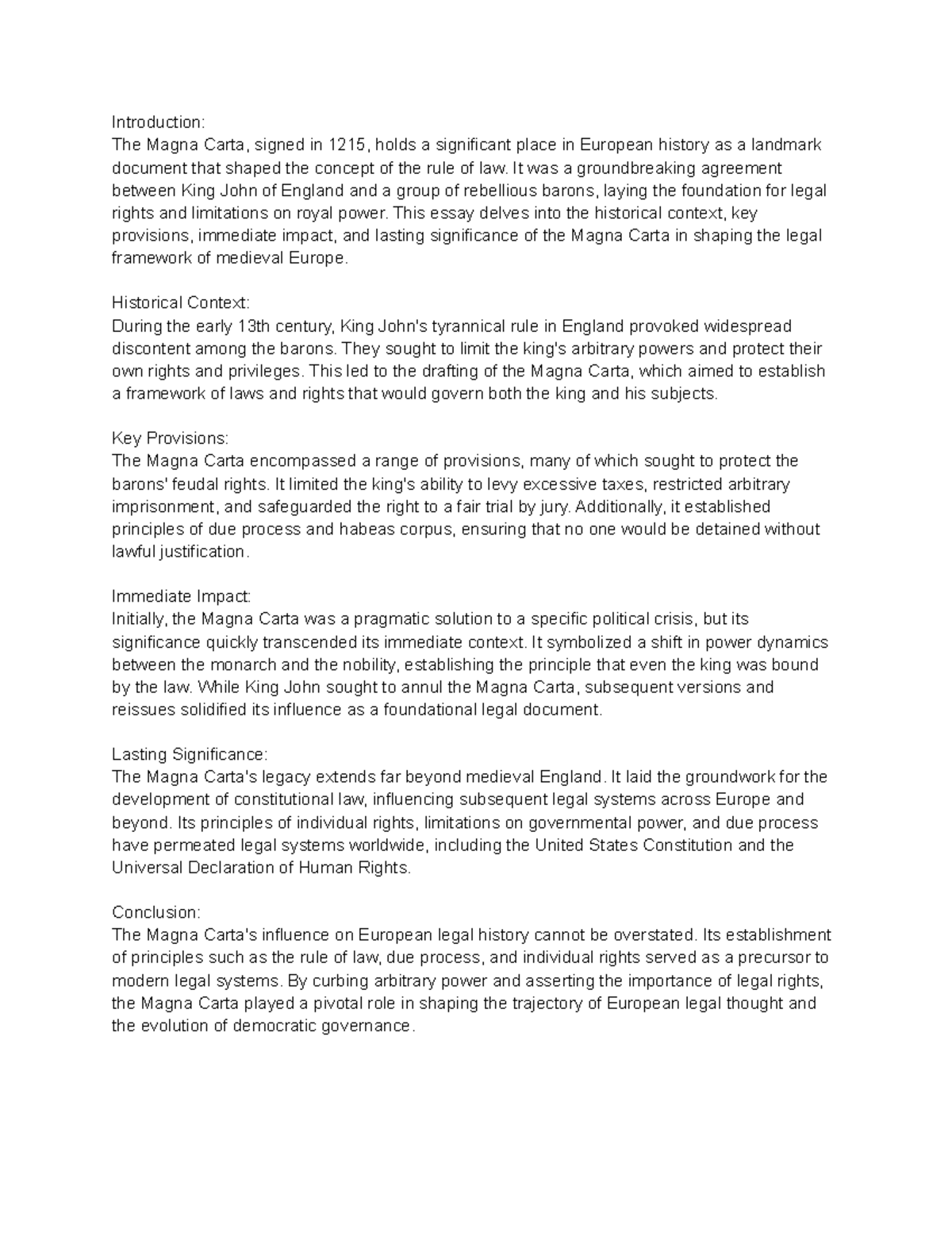 The Magna Carta Shaping the Rule of Law in Medieval Europe ...