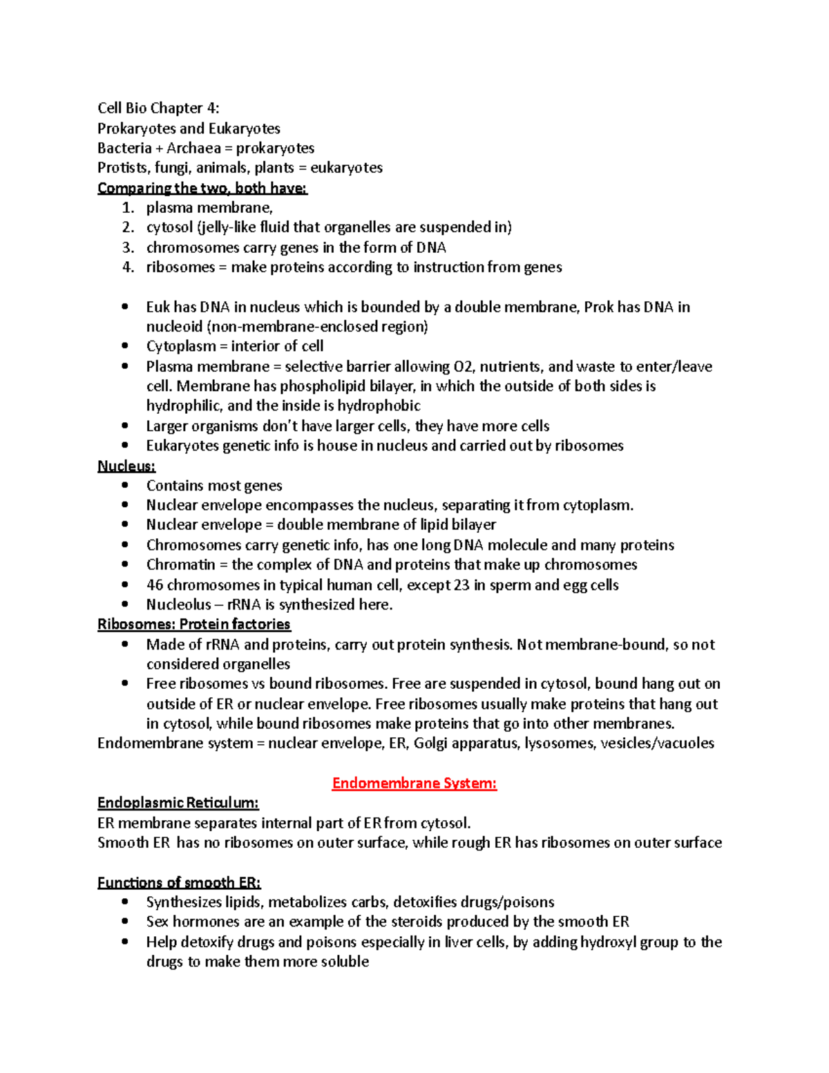 Chapter 4 notes - Cell Bio Chapter 4: Prokaryotes and Eukaryotes ...