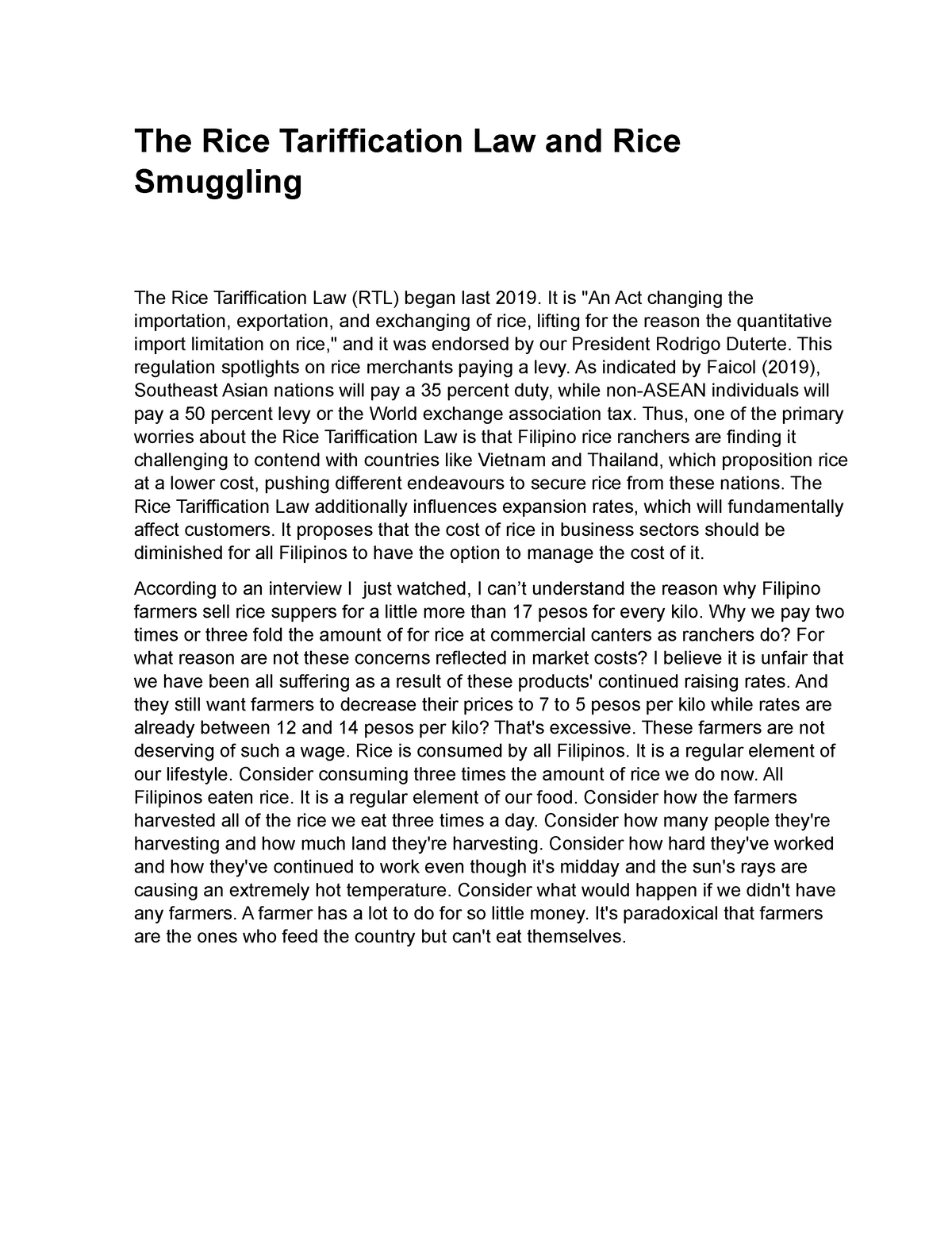 rice smuggling essay
