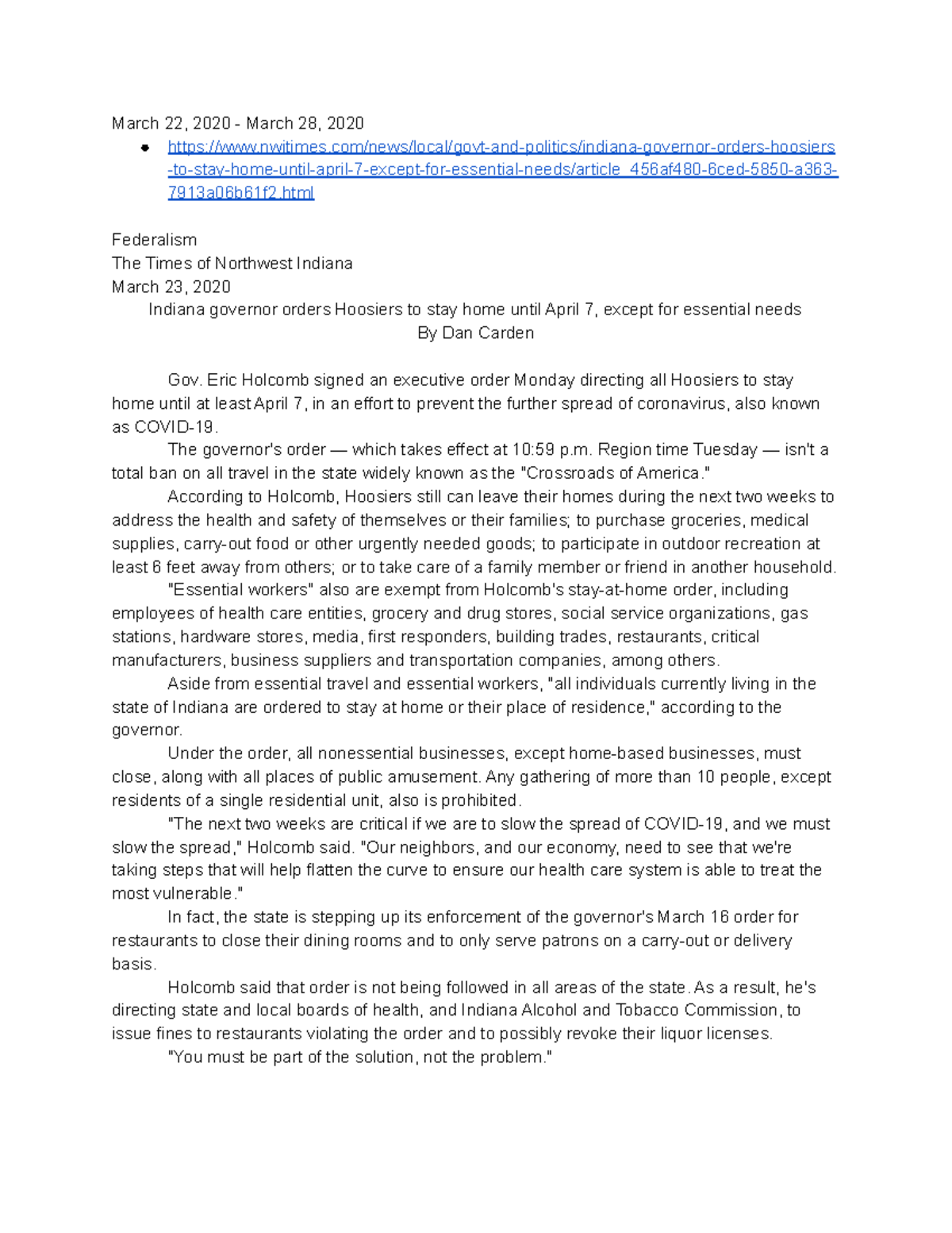 Covid 19 Gov Portfolio - Notes for class on 10/4. Professsor Nicole ...