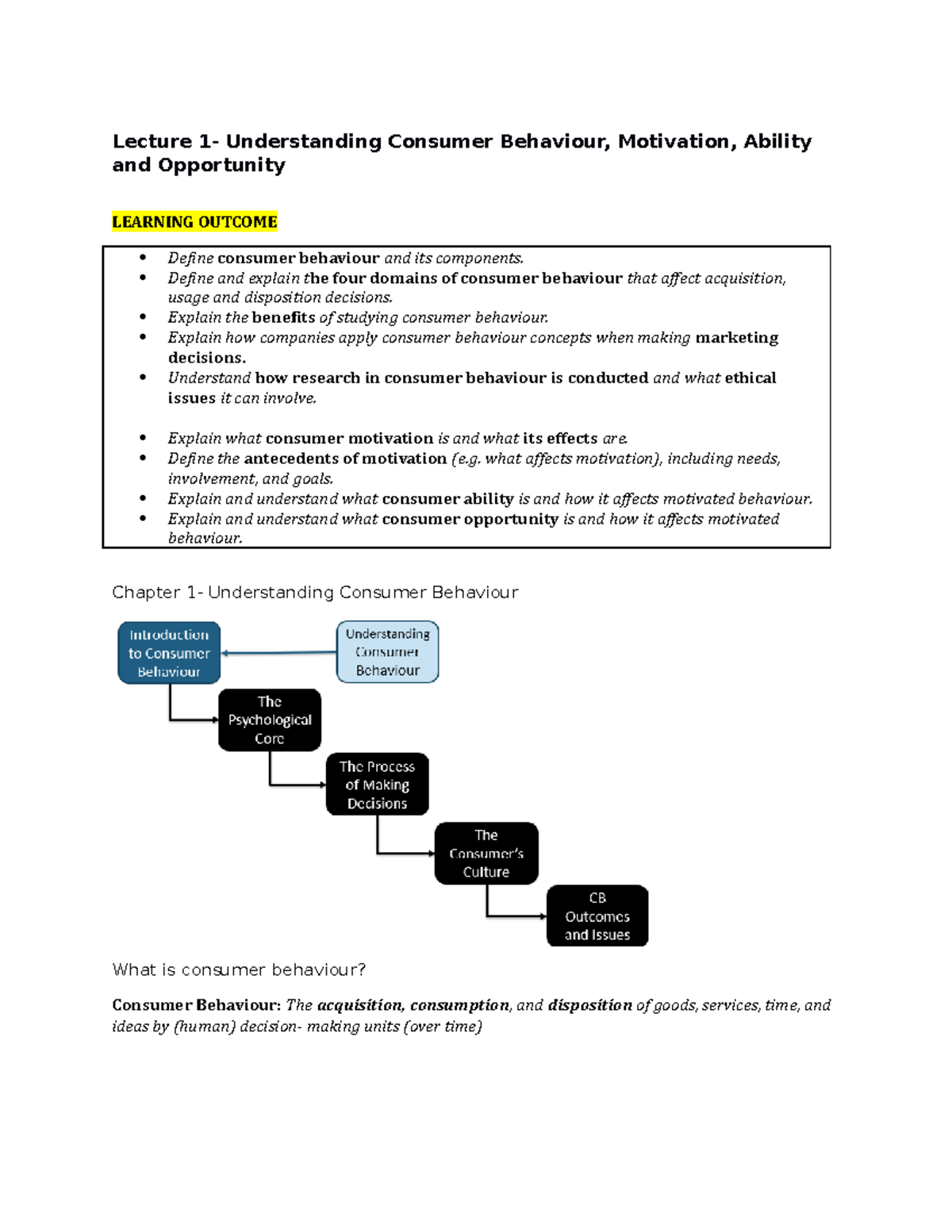 Consumer Behaviour Notes - Lecture 1- Understanding Consumer Behaviour ...