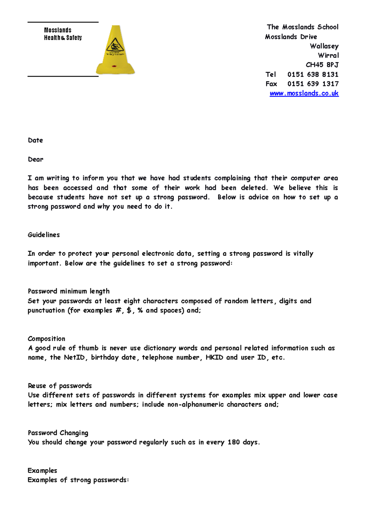 Letter for mail merge - .efwqrfwfwefw - The Mosslands School Mosslands ...