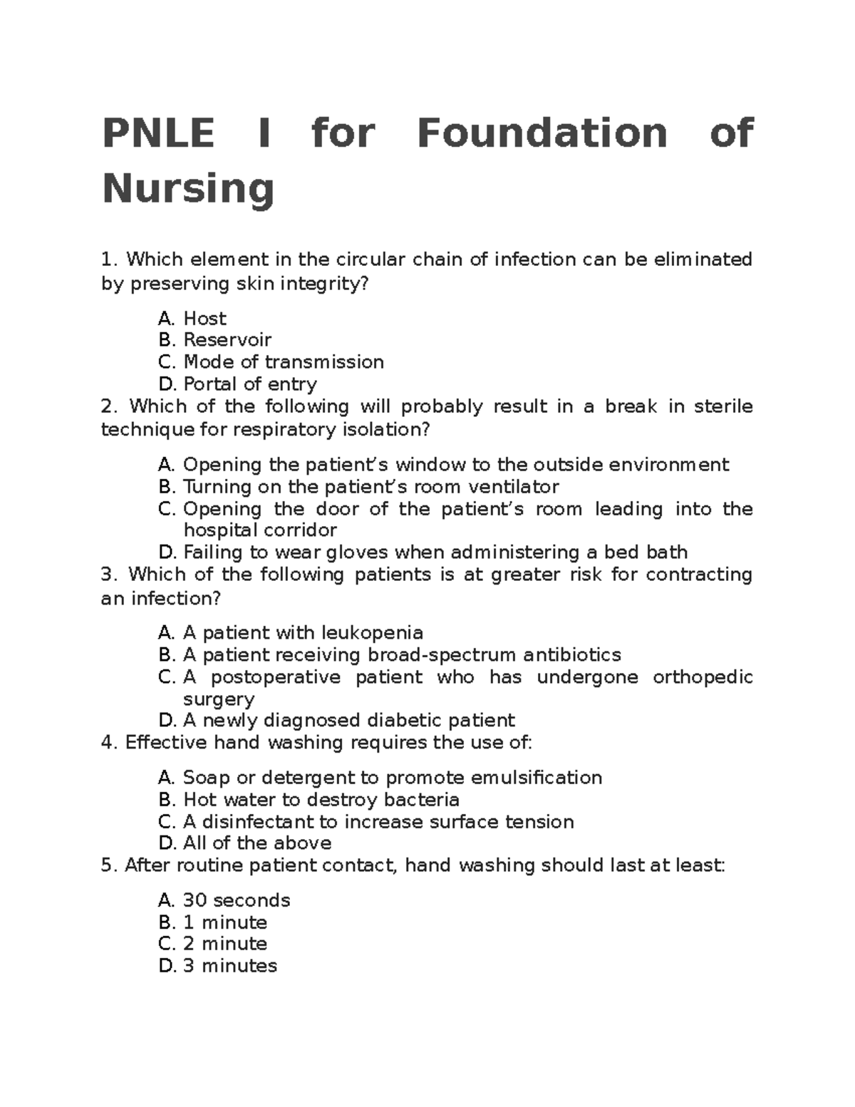 PNLE I for Foundation of Nursing - PNLE I for Foundation of Nursing ...