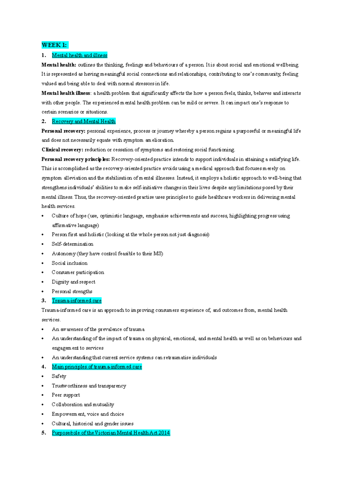 WEEK 1 HNN222 - Week one summary of the content covered in the seminar ...