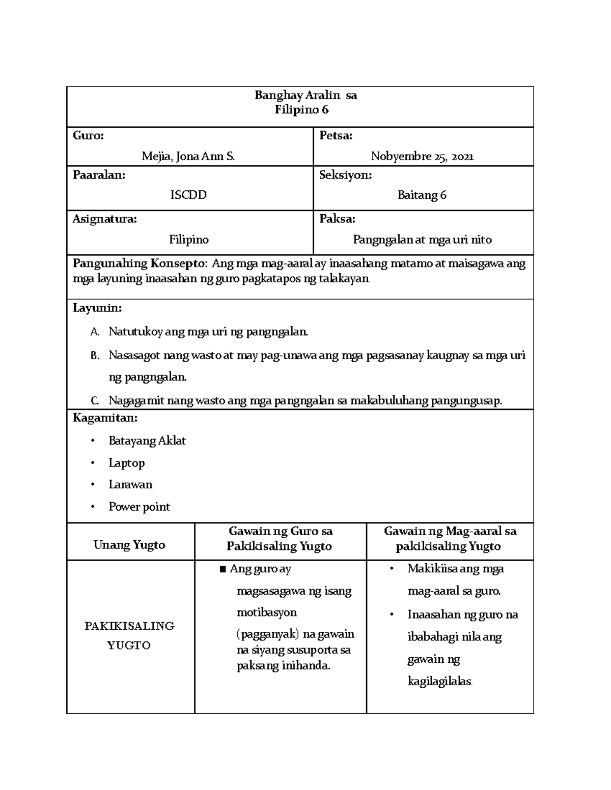Filipino 6 5Es Lesson Plan Sample Banghay Aralin Sa Filipino 6 Guro 