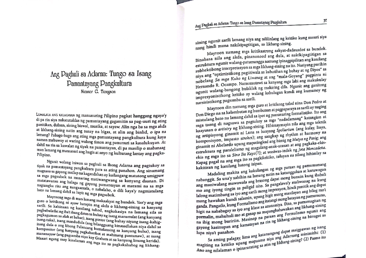Tiongson, Nicanor. Paghuli Sa Adarna - Wika, Kultura At Lipunan - Studocu