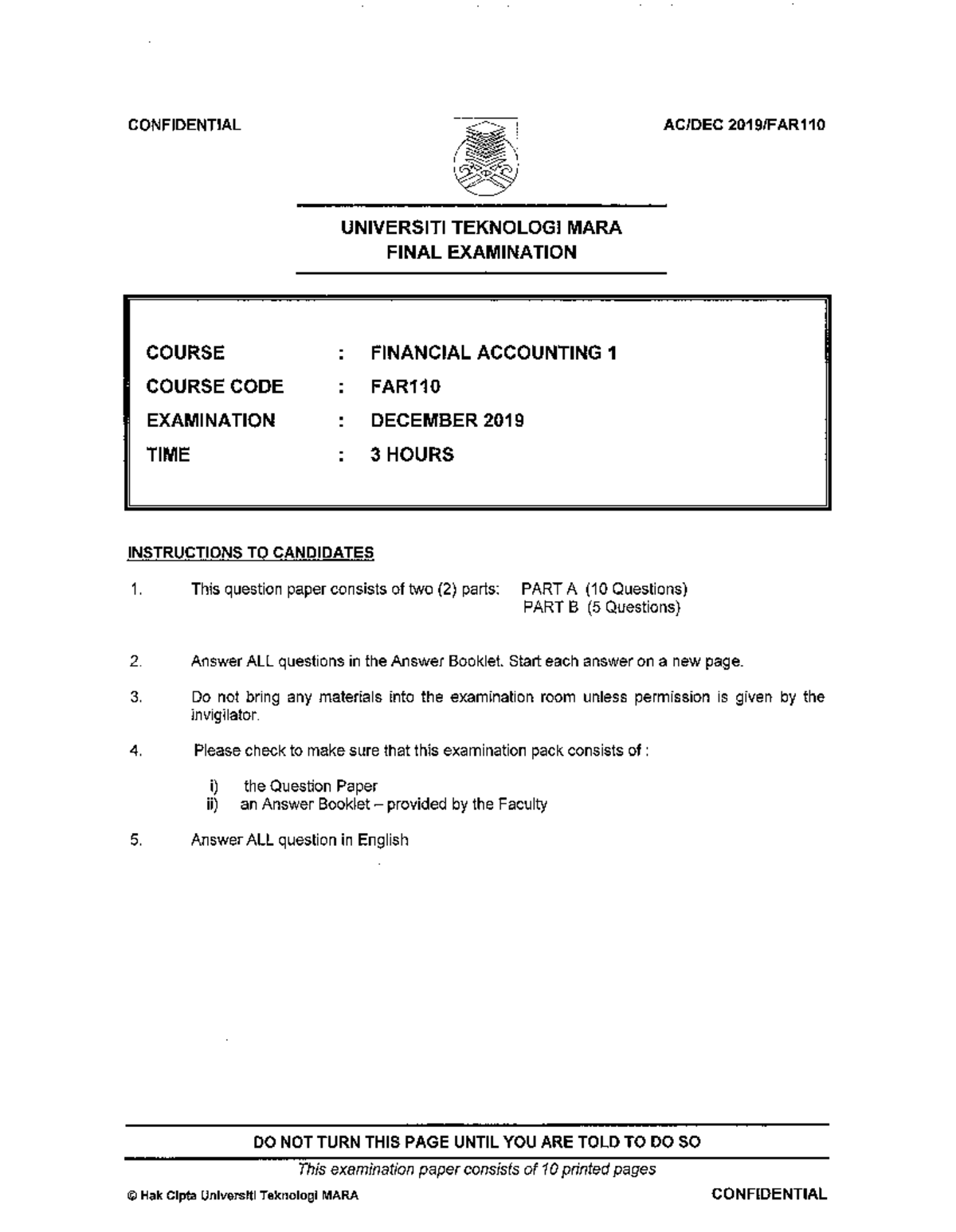 FAR110 DEC2019 PYQ Financial In Accounting UiTM Studocu