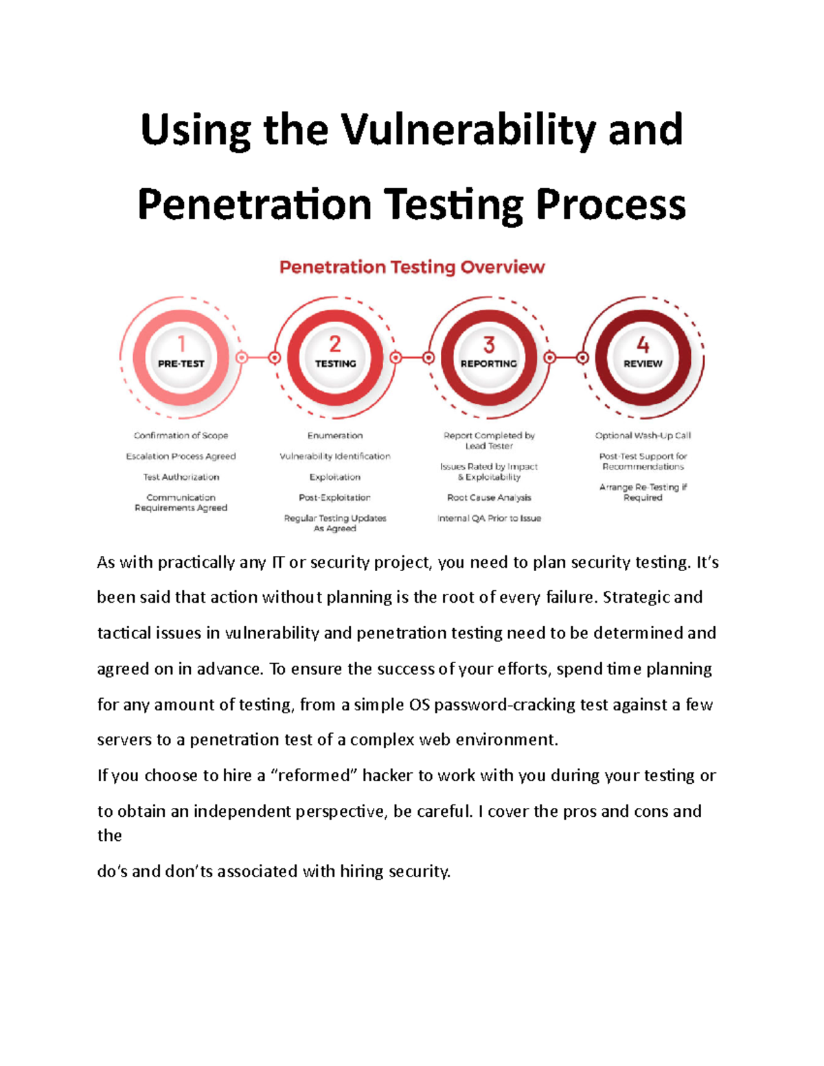 Using the Vulnerability and penetration testing process - Using the ...