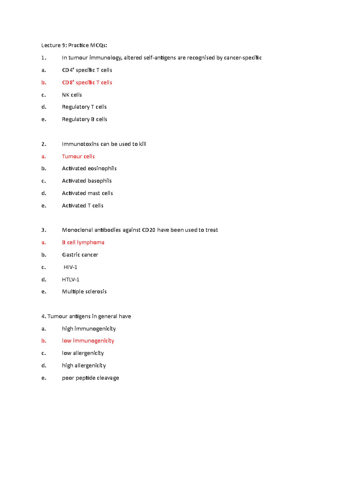 Practice MCQs for Lecture 9 Practice MCQs In tumour immunology