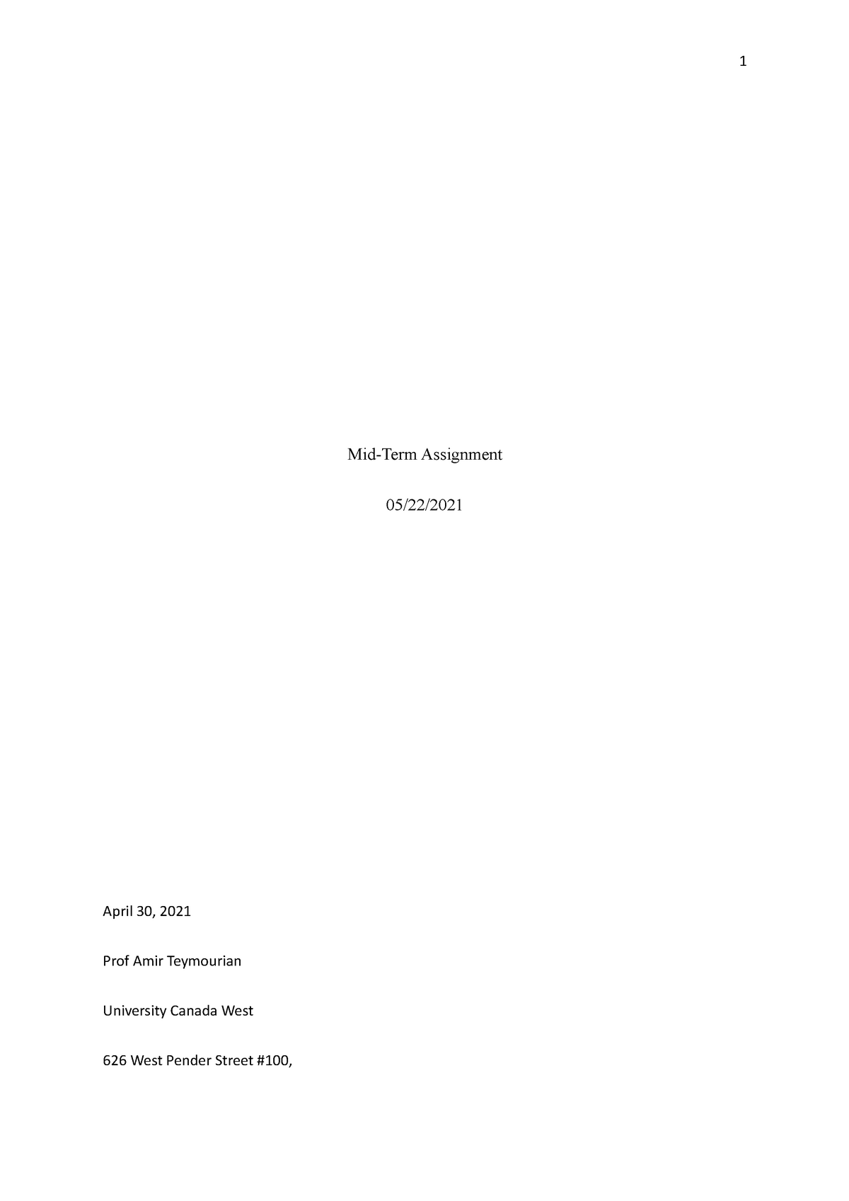 Assignment case study - Mid-Term Assignment 05/22/ April 30, 2021 Prof ...