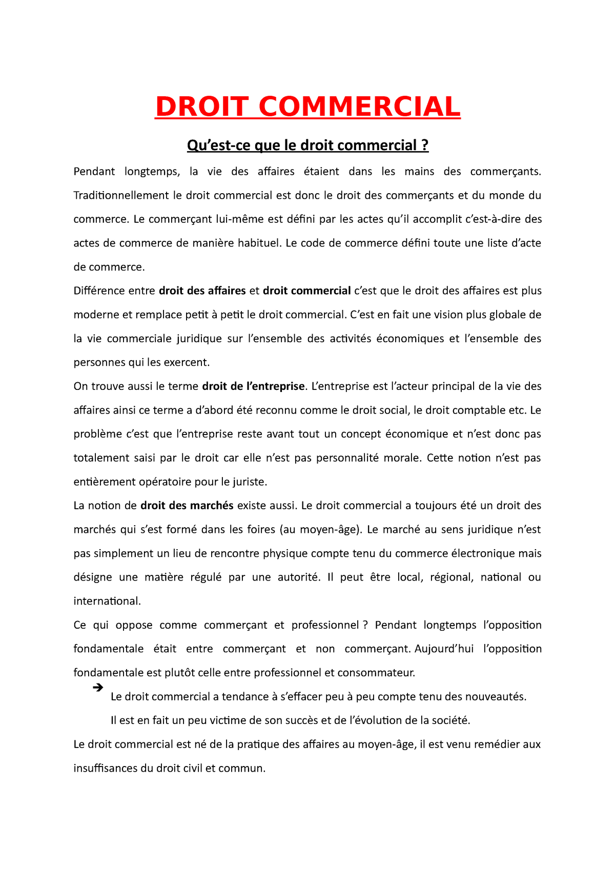 exemple de dissertation en droit commercial