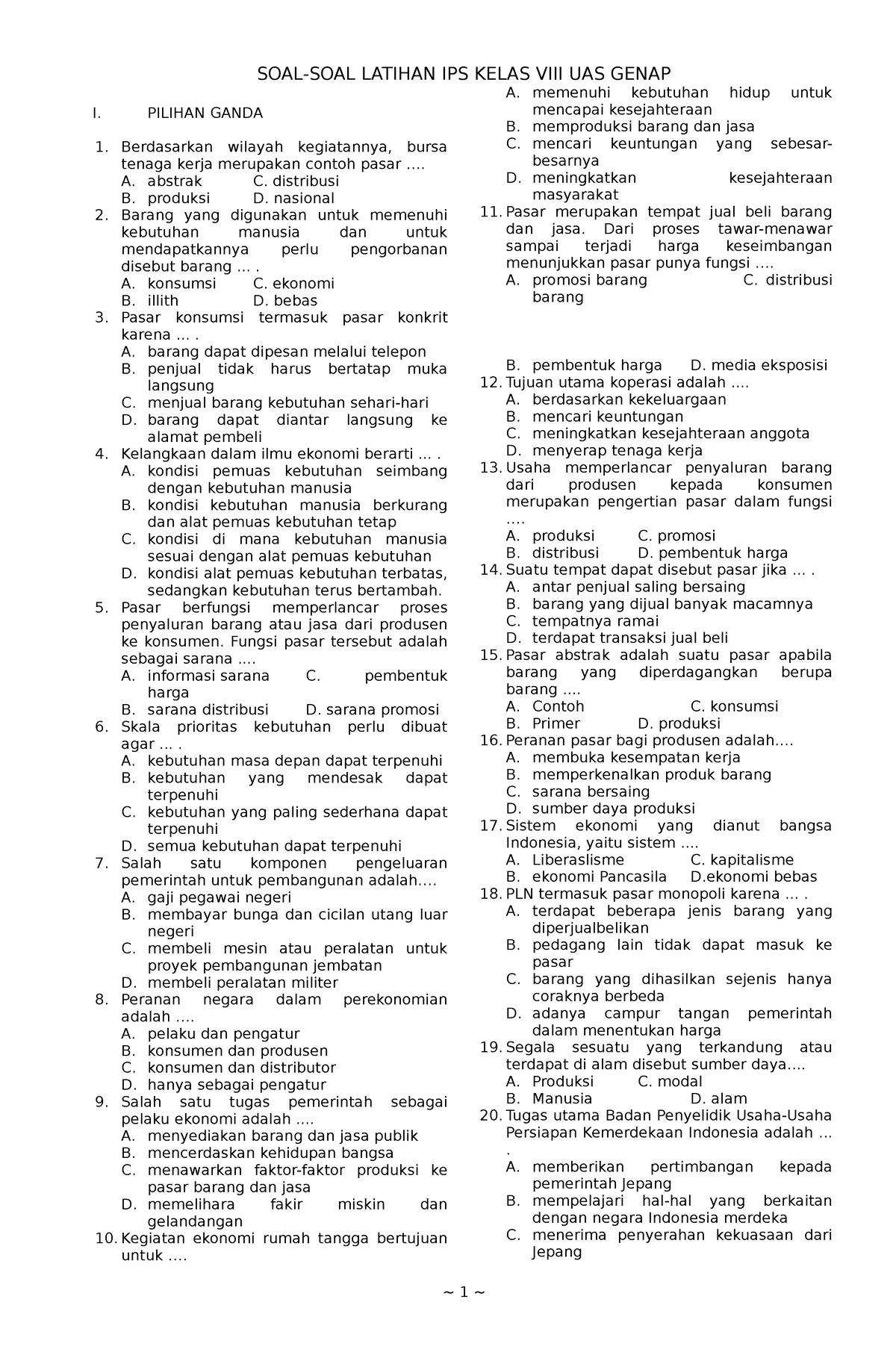 Scribd - Good - SOAL-SOAL LATIHAN IPS KELAS VIII UAS GENAP I. PILIHAN ...