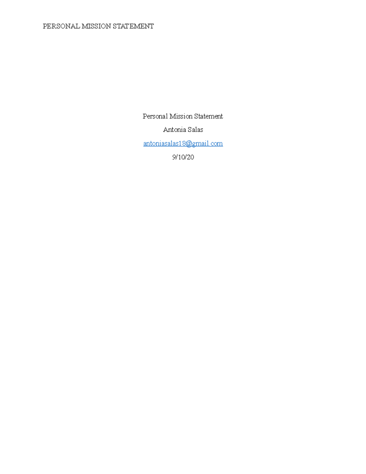 Week 3 assignment Personal Mission Statement - PERSONAL MISSION ...