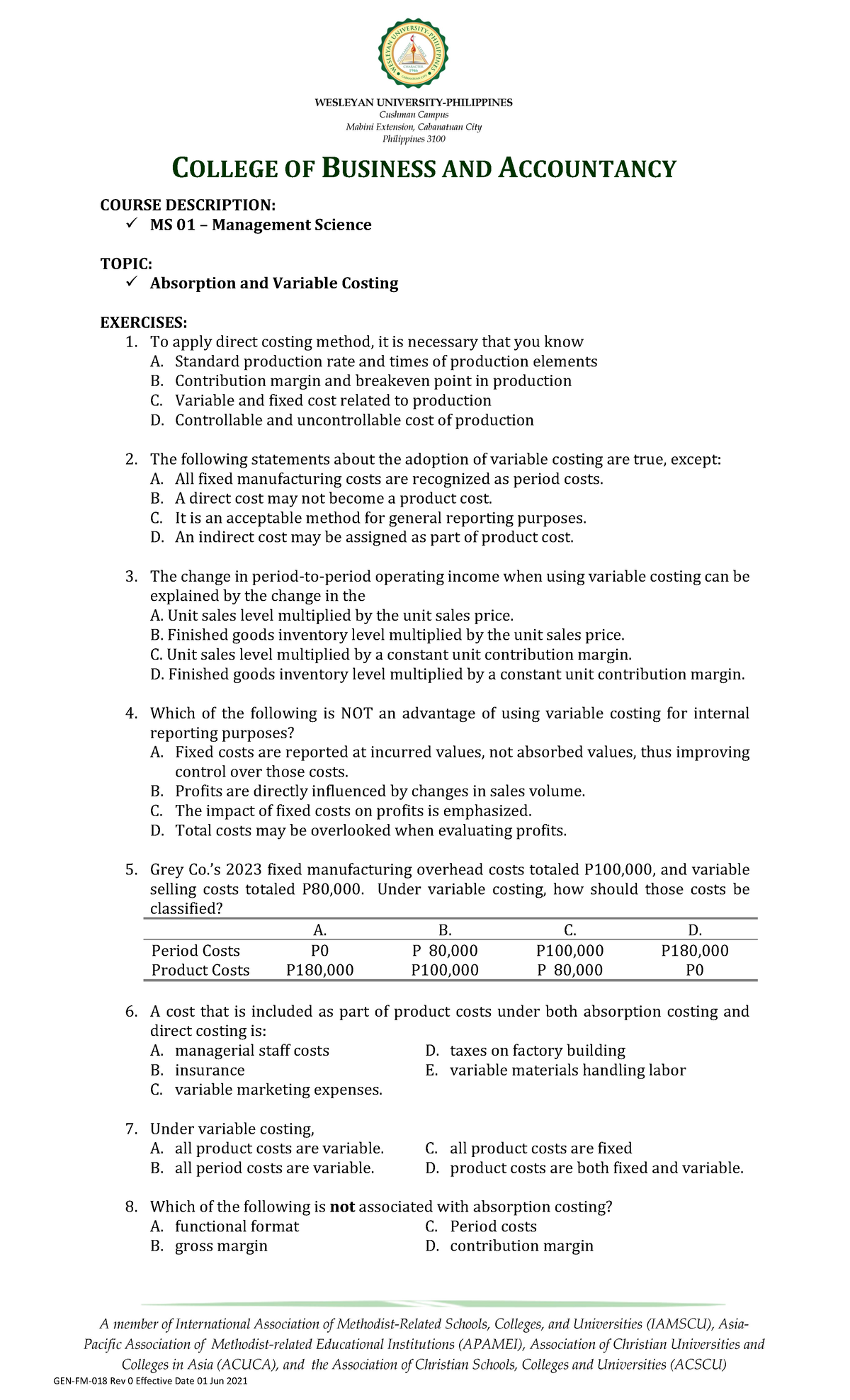 MS+01+-+Drills - reviewer - COURSE DESCRIPTION: ü MS 01 – Management ...