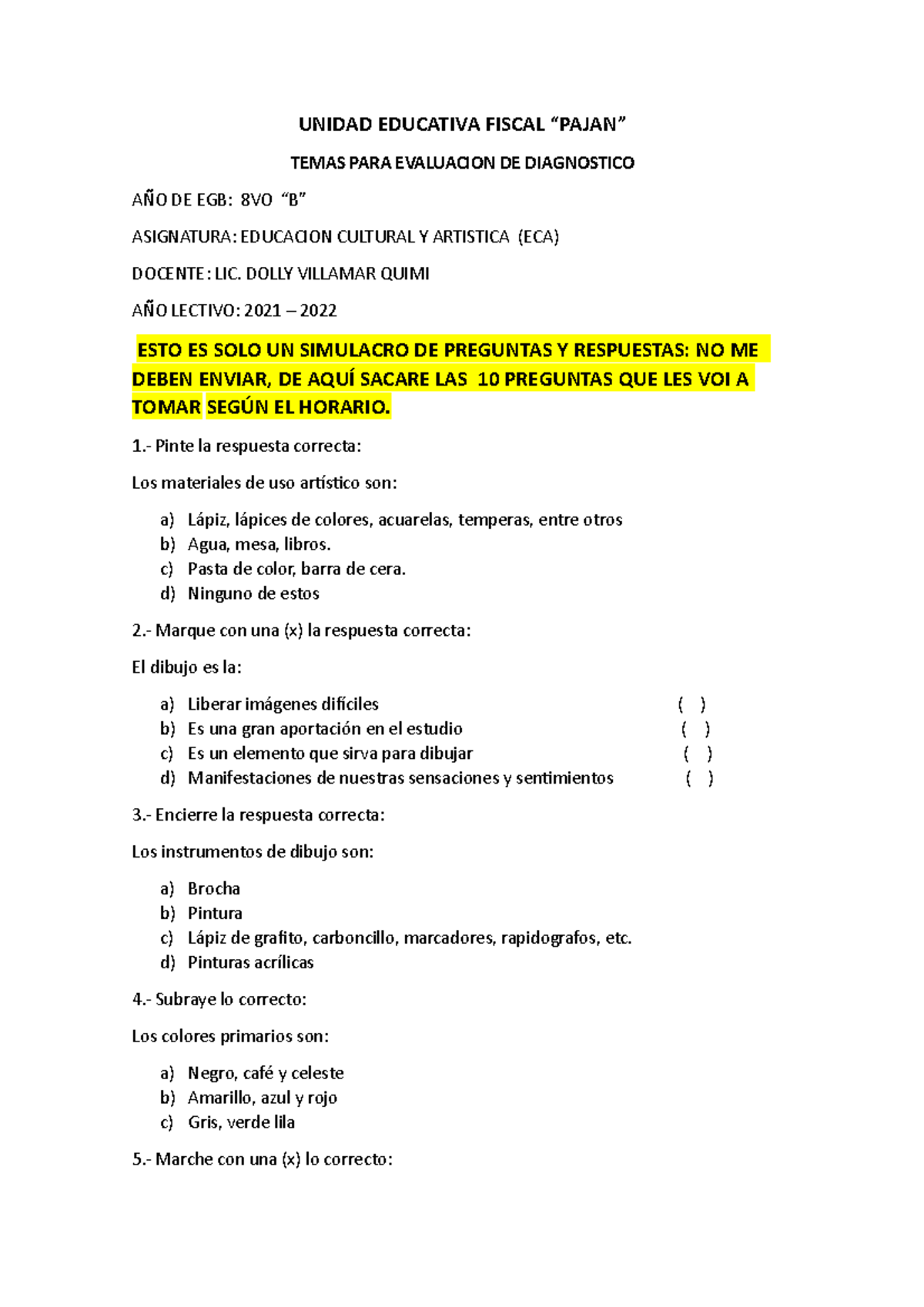 Temas Prueba Diagnostica DE 8VO B ECA - UNIDAD EDUCATIVA FISCAL “PAJAN ...