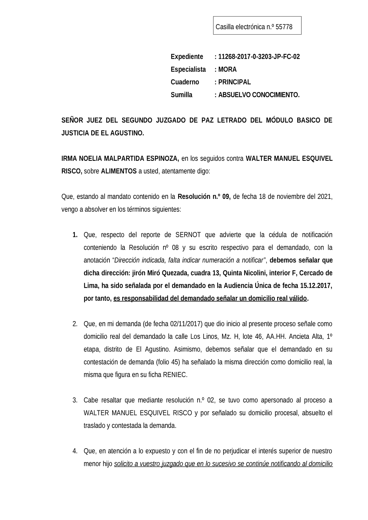 Absuelvo Conocimiento POR Notificacion AL DDO - Casilla electrónica n.º ...