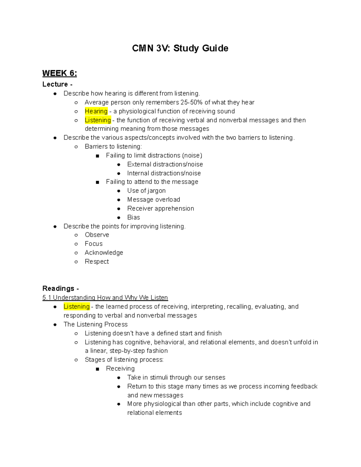 CMN Week 6 - Lecture notes Week 6 - CMN 3V: Study Guide WEEK 6: Lecture ...