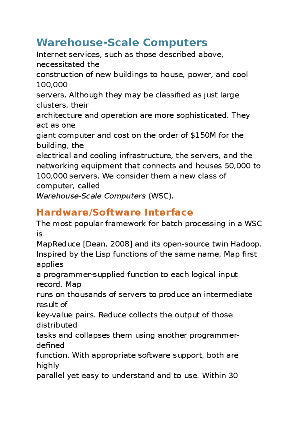 WarehouseScale Computers WarehouseScale Computers services