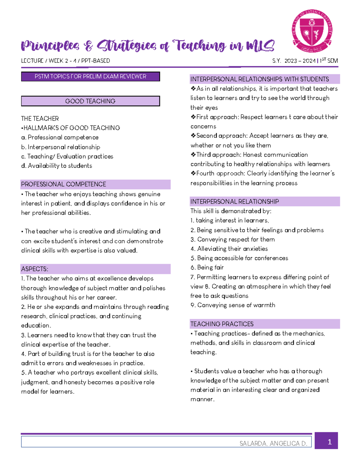 PSTM Topics Prelim Reviewer LECTURE / WEEK 2 4 / PPTBASED S. 2023