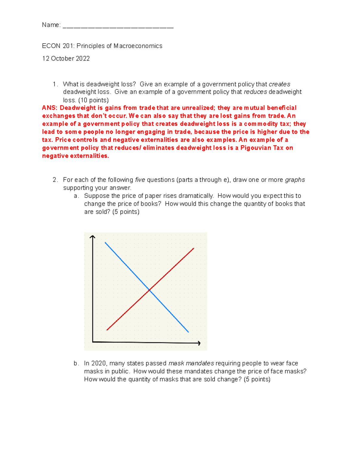 Exam2-Econ201 - Economics Assignment/coursework - Name ...