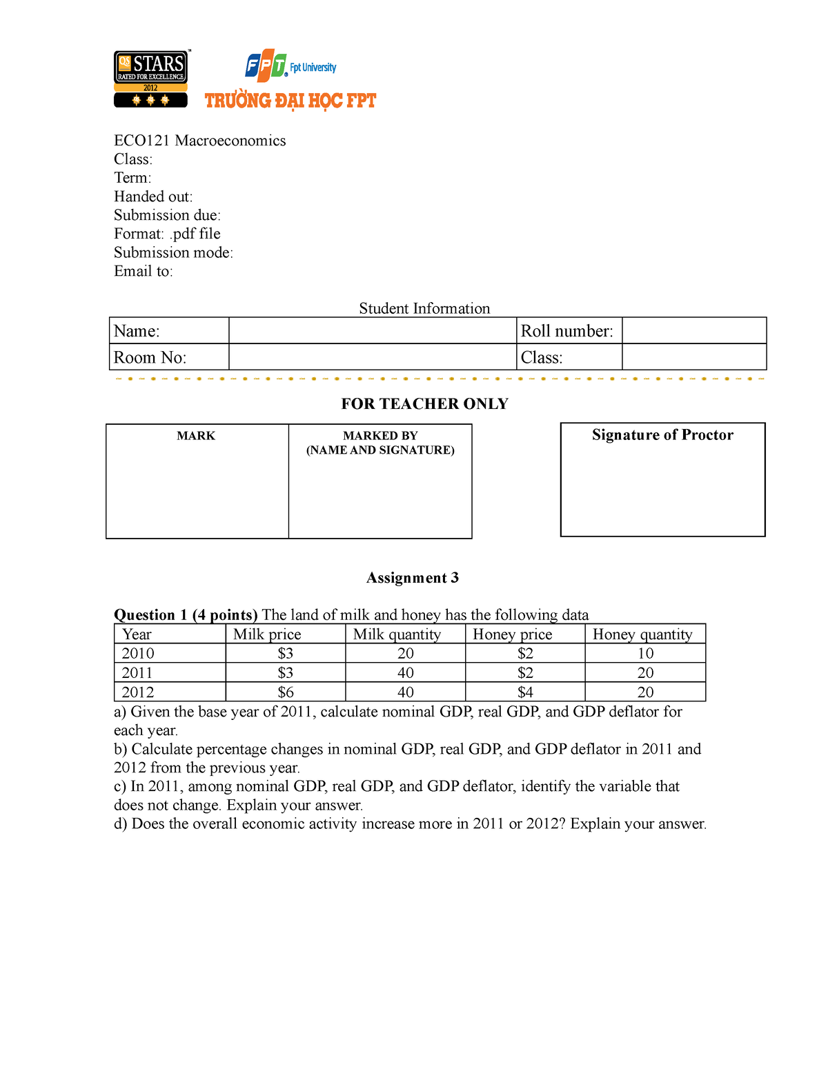 Eco Assignment Eco Macroeconomics Class Term Handed Out Submission Due Format