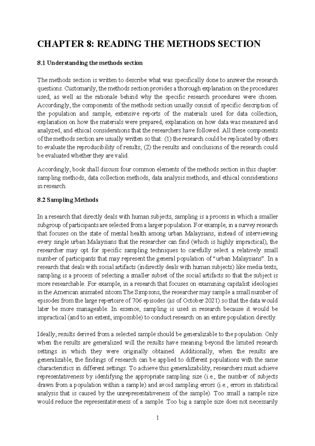 Chapter 8 (updated) - may it help - CHAPTER 8: READING THE METHODS ...