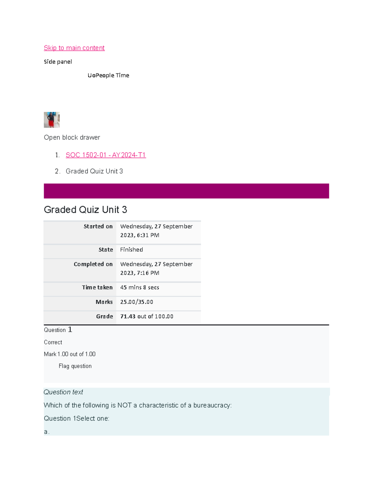 Soc graded quiz3 - Skip to main content Side panel UoPeople Time Open ...