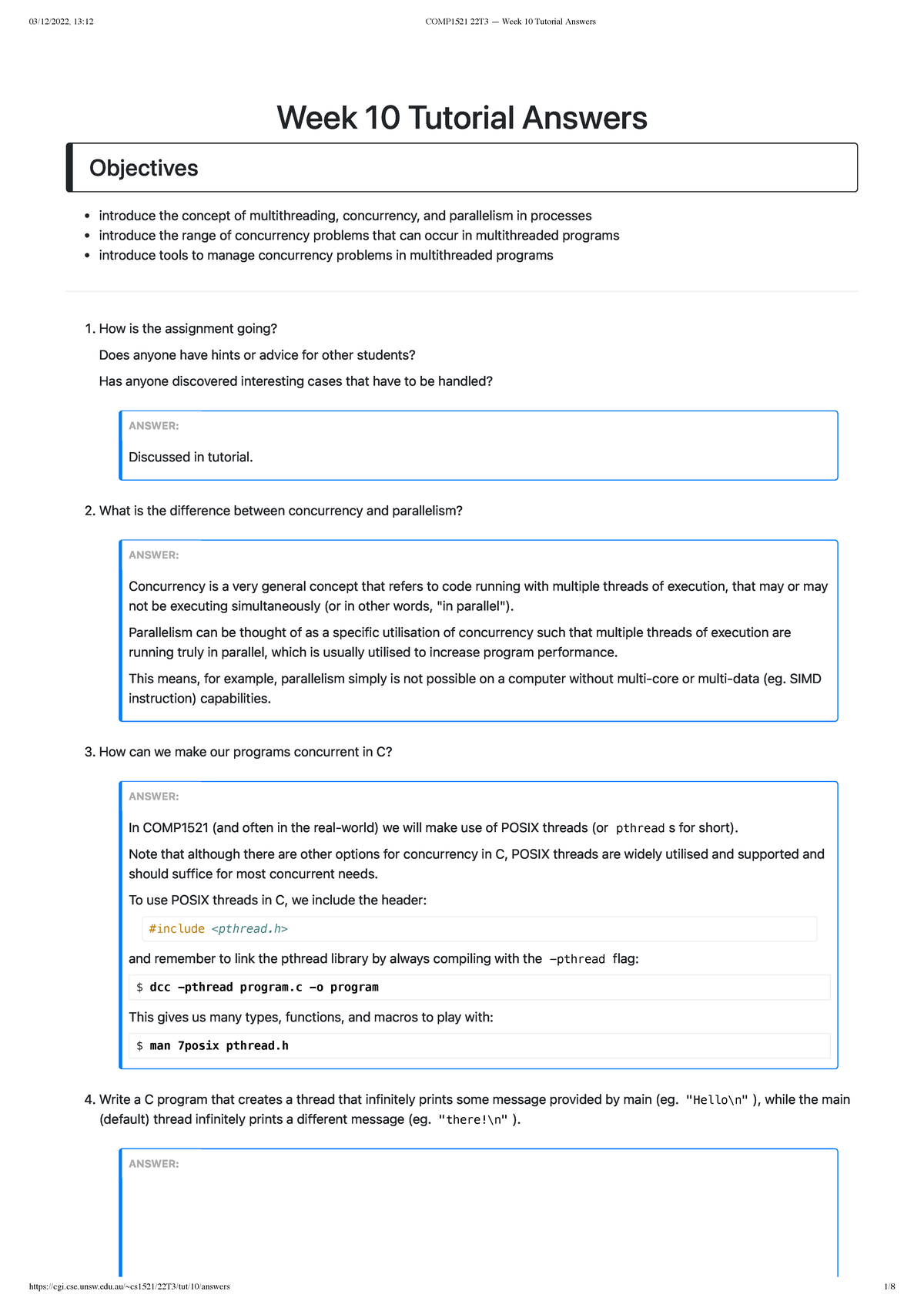 COMP1521 22T3 — Week 10 Tutorial Answers - Week 10 Tutorial Answers O B ...