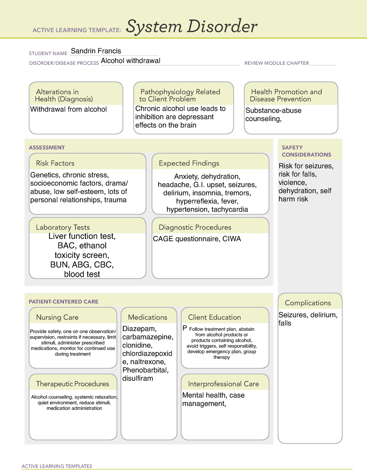 ATI System Disorder Active Learning Template ACTIVE LEARNING