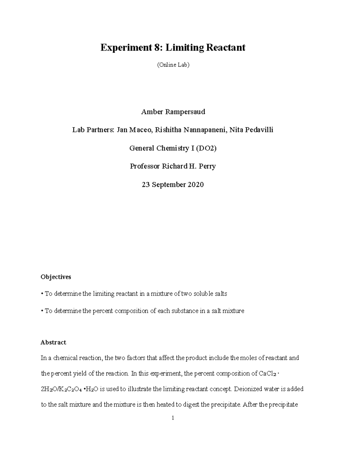 experiment 8 pre laboratory assignment limiting reactant