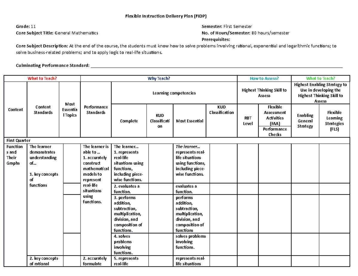 Flexible Instruction Delivery Plan - Easy to use - Flexible Instruction ...