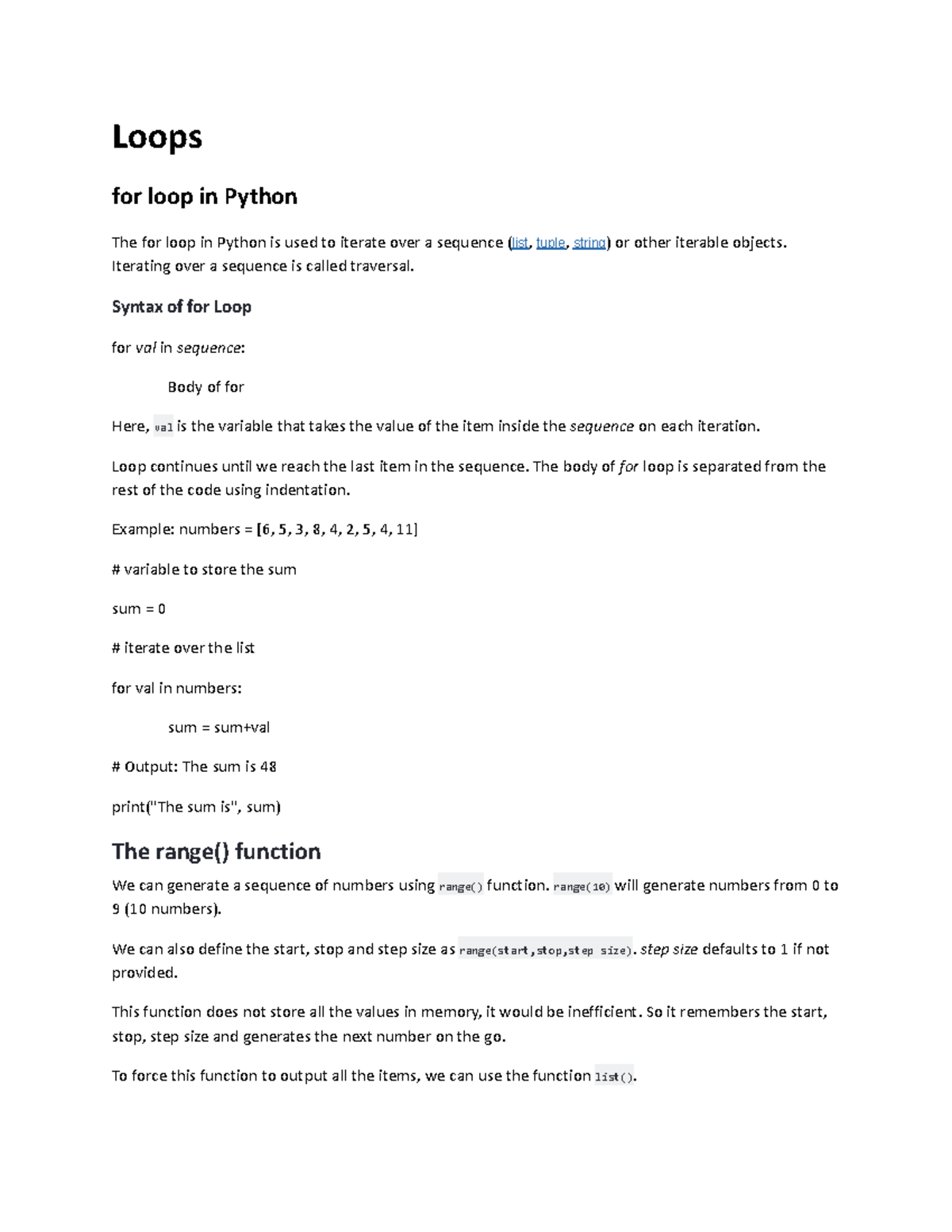 Loops In Python For Loop The Range Function Loops For Loop In Python The For Loop In Python 3389