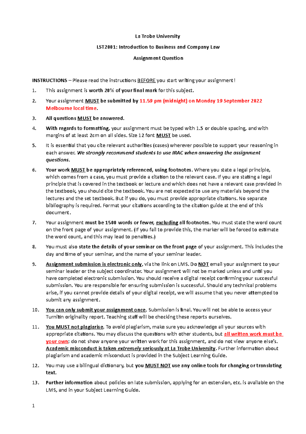 la trobe assignment cover sheet