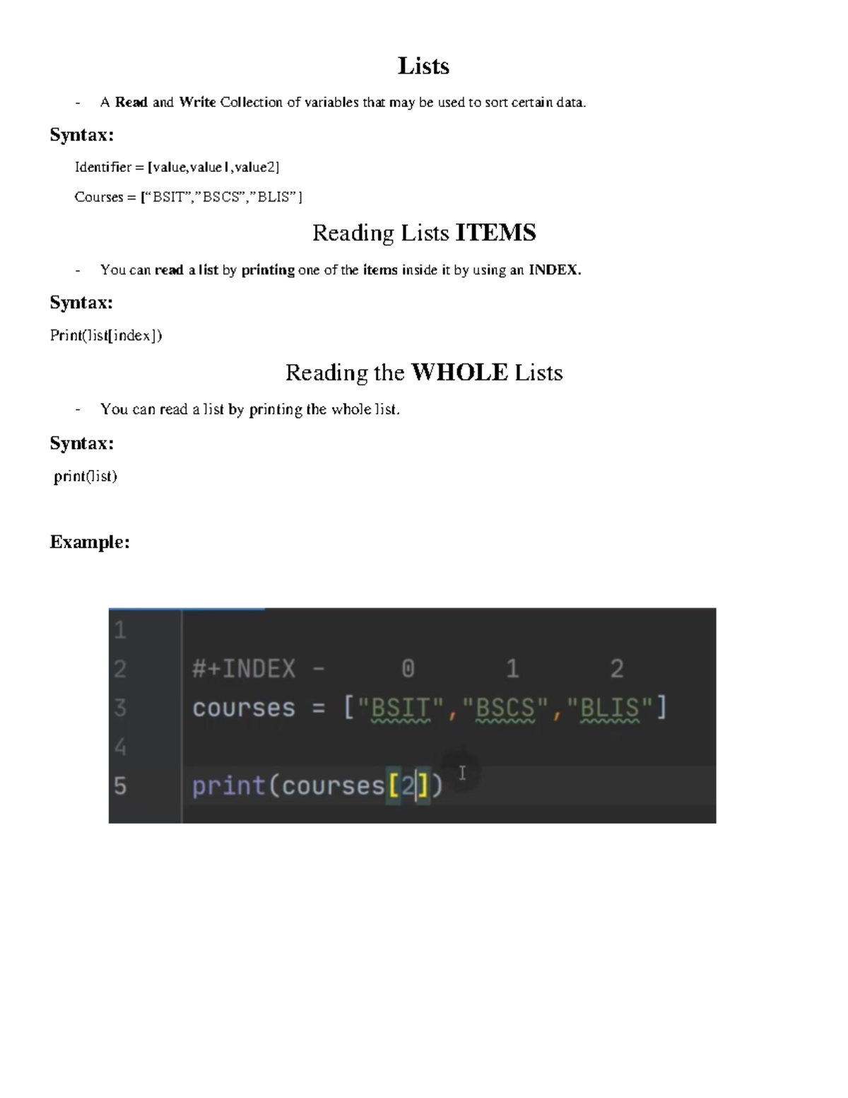 Lists (Python) - Notes - Lists - A Read and Write Collection of ...