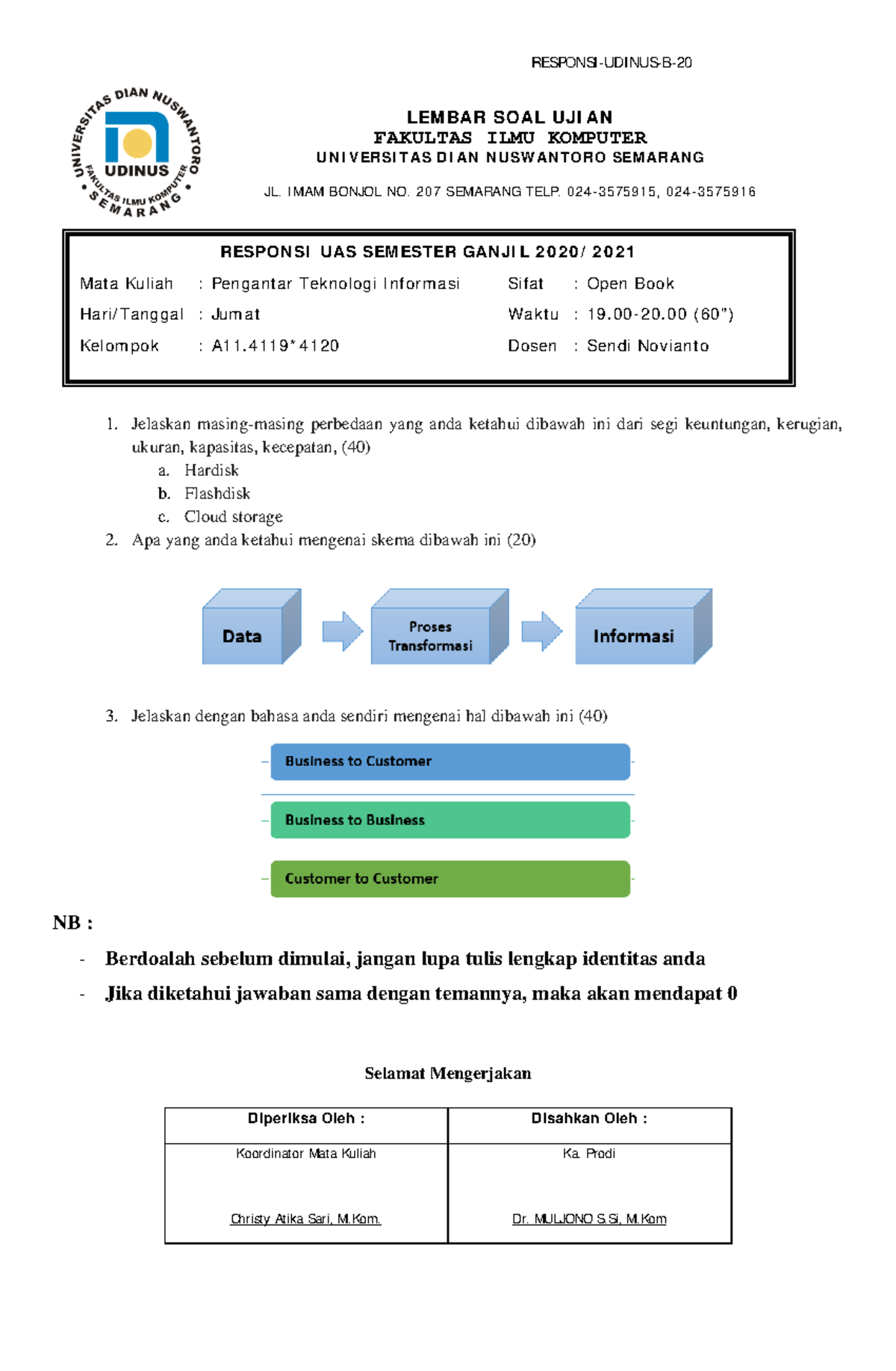 Soal Ujian Akhir Semester - RESPONSI -UDI NUS-B- LEM BAR SOAL UJI AN ...