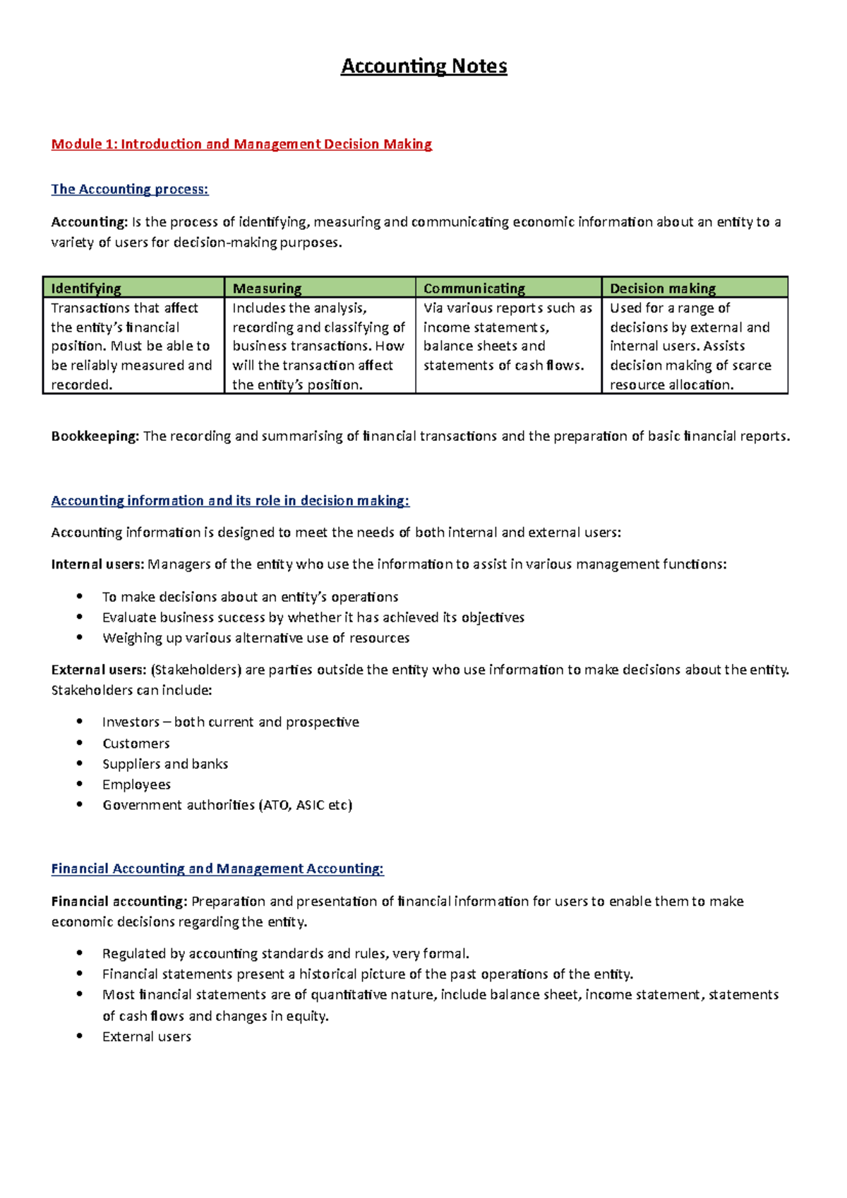 Accounting Notes - Identifying Transactions that affect the financial ...