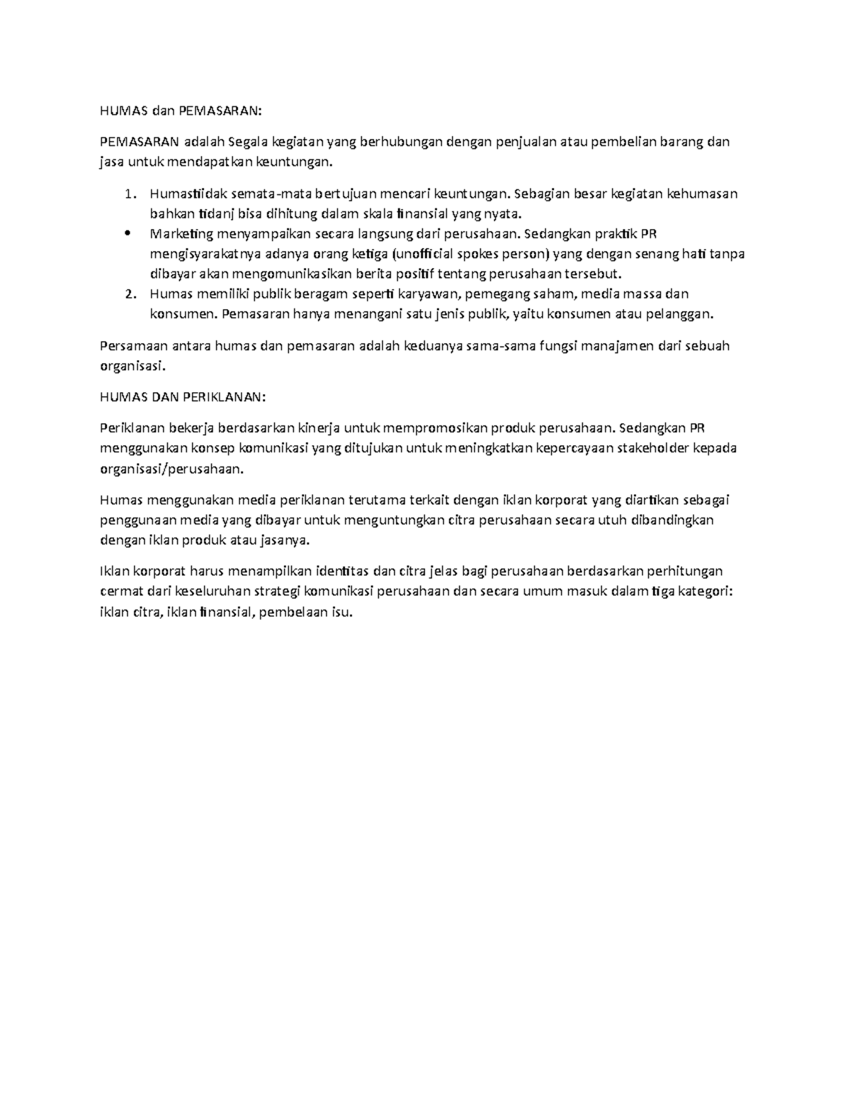 Perbedaan humas dengan pemasaran dan iklan - HUMAS dan PEMASARAN ...