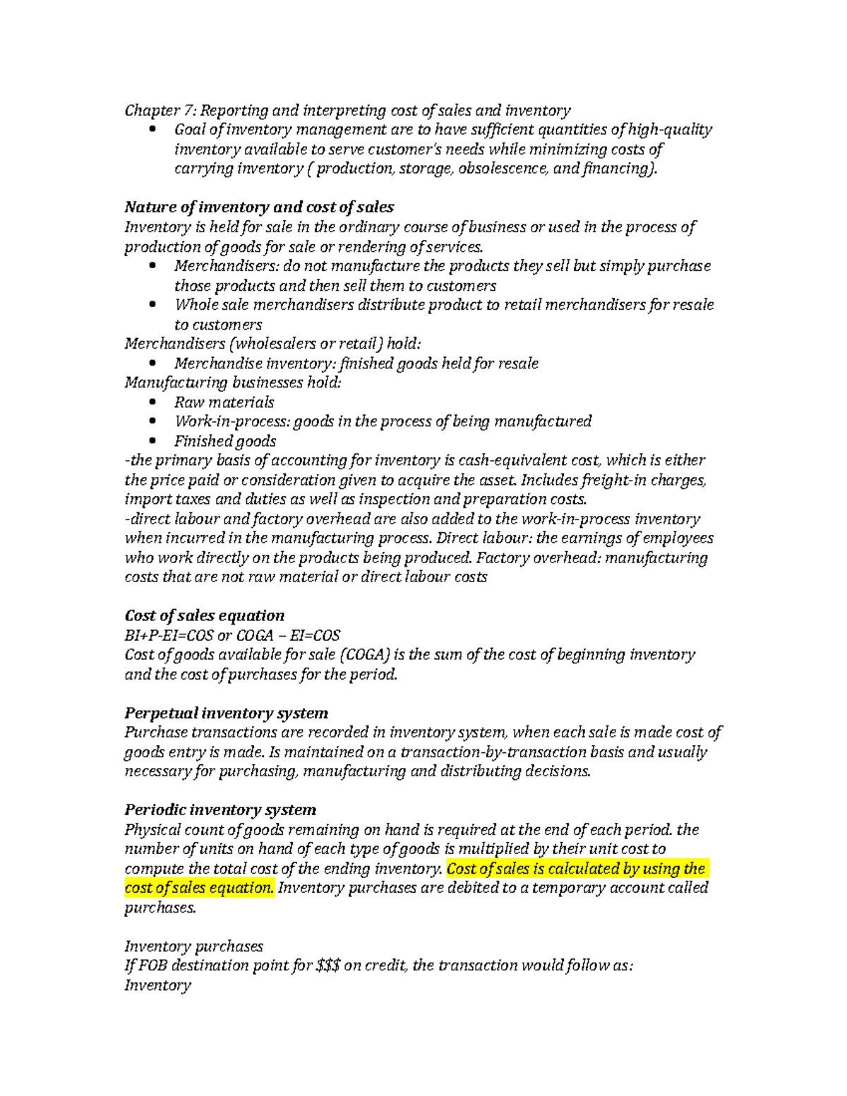 Exam prep chapter 7 - Chapter 7: Reporting and interpreting cost of ...