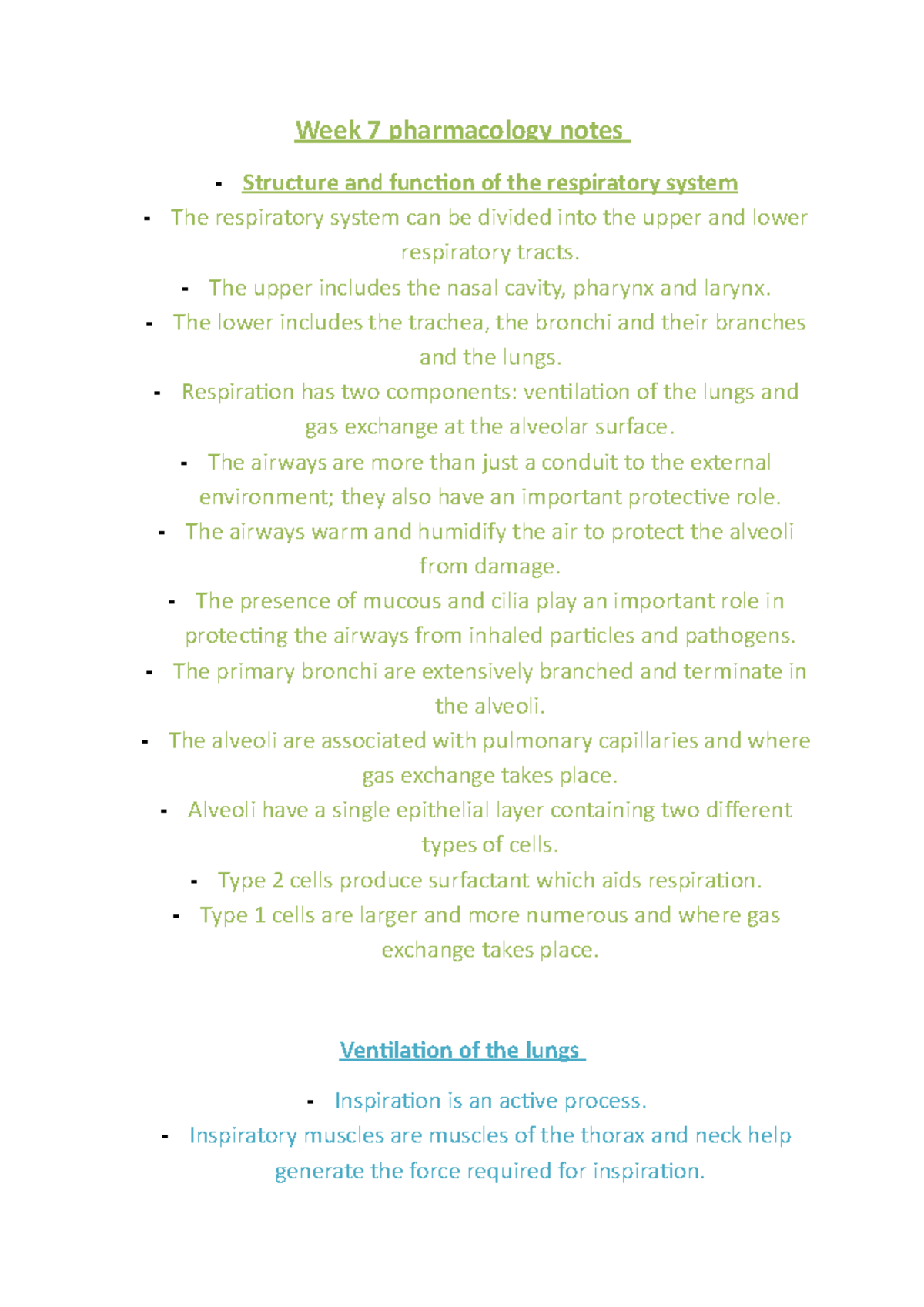 Pharmacology Notes - Lecture notes, lectures week 7 to 8 - Week 7 ...