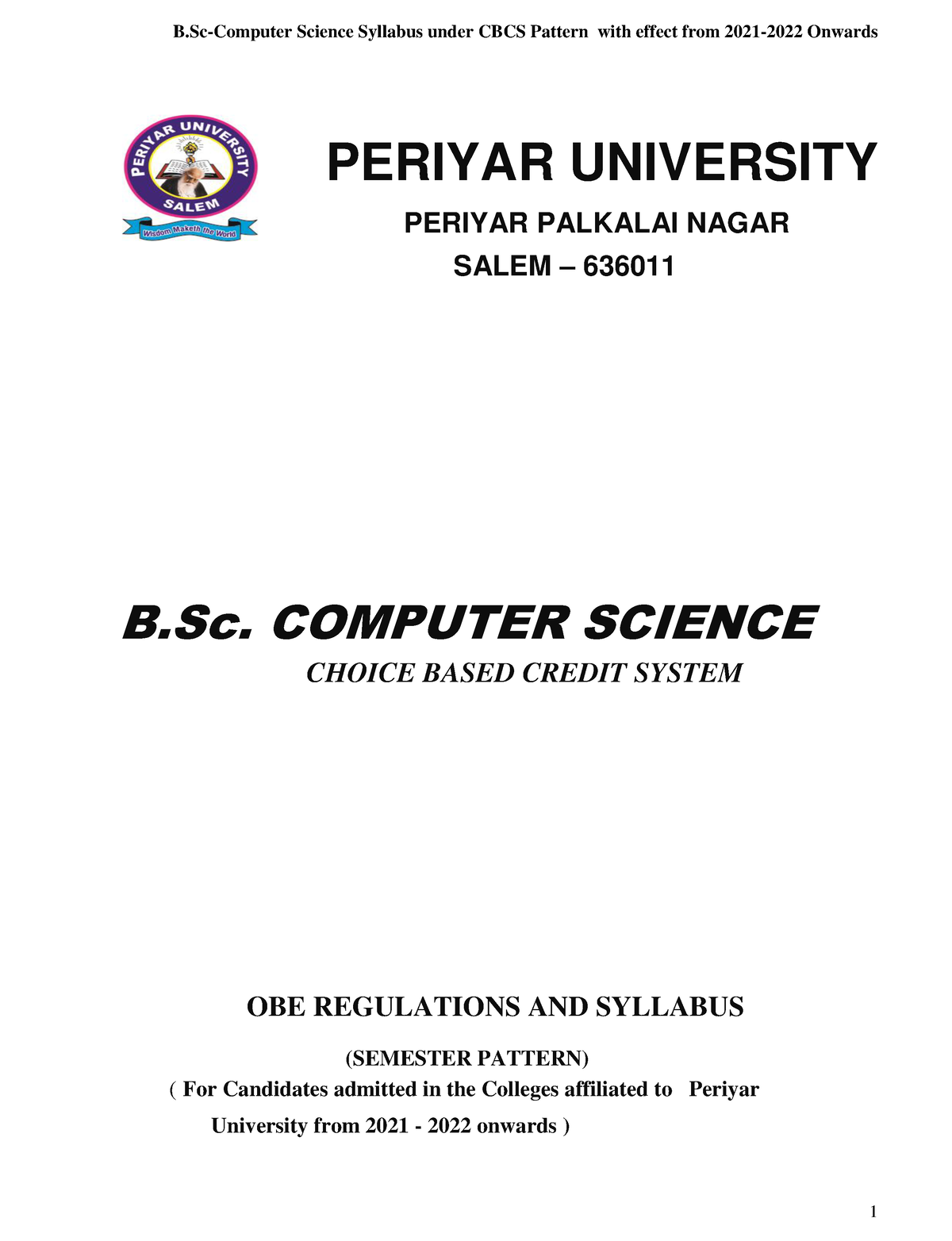 B.Sc. Computer Science - B-Computer Science Syllabus Under CBCS Pattern ...