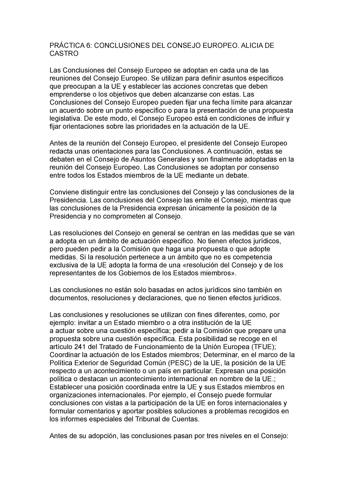 Las Conclusiones Del Consejo Europeo - PRÁCTICA 6: CONCLUSIONES DEL ...