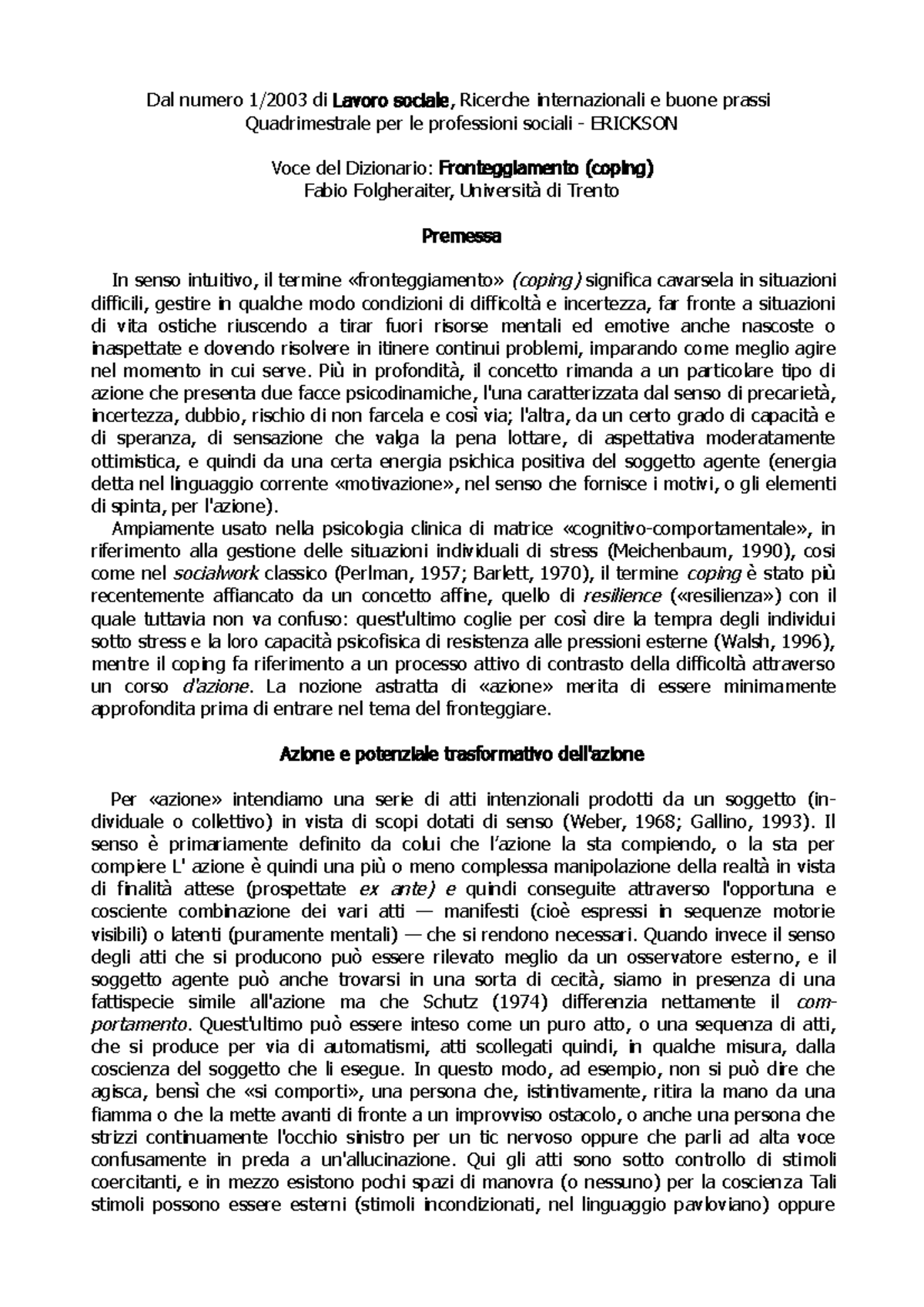 Principi E Fondamenti Del Servizio Sociale