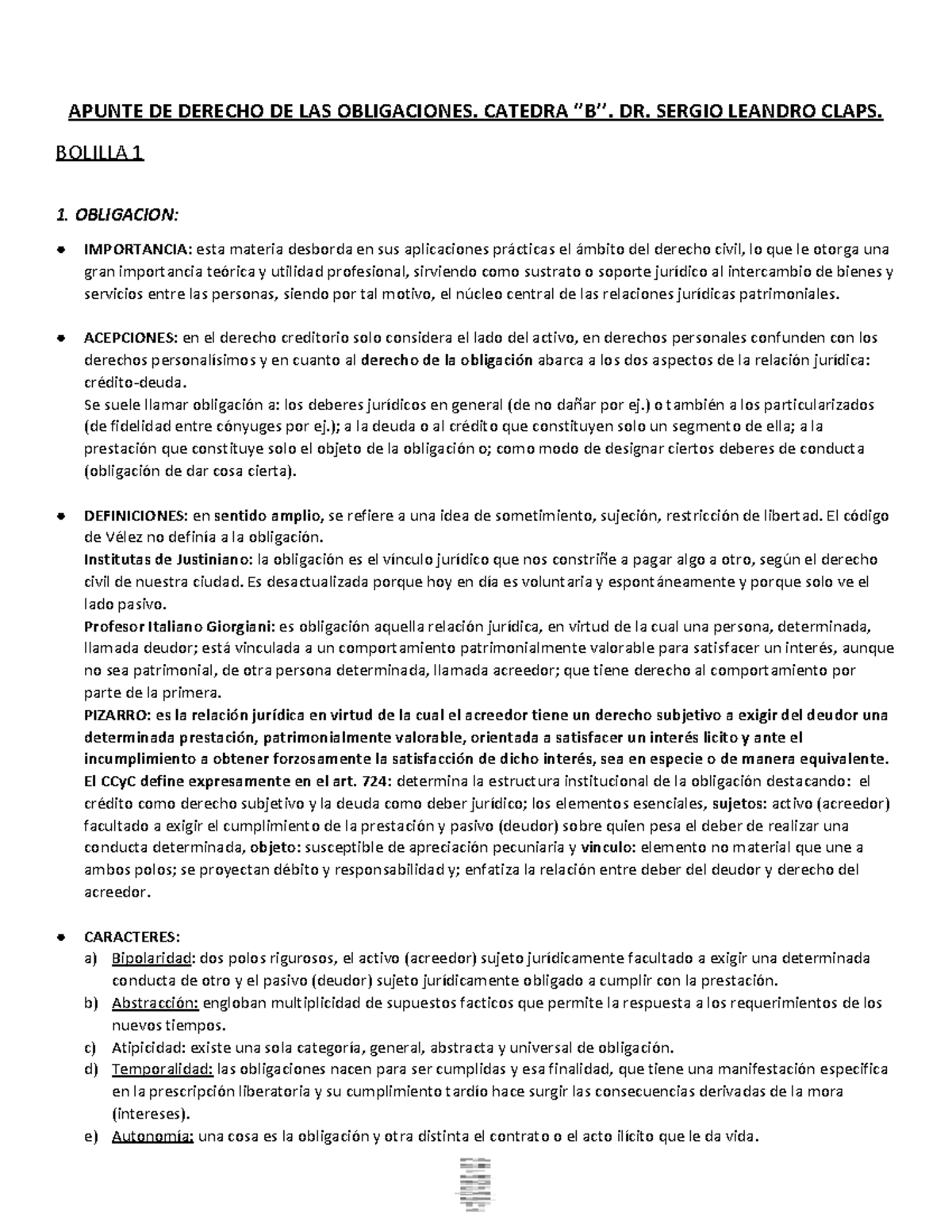 Apunte DE Obligaciones Claps-1 - APUNTE DE DERECHO DE LAS OBLIGACIONES ...