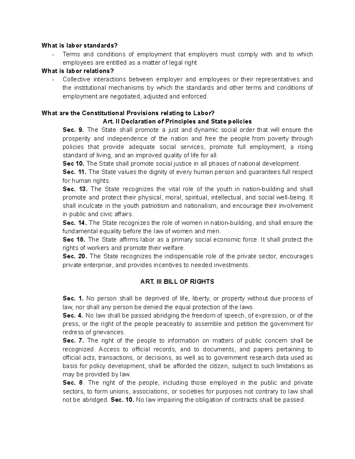 Labor Relations Question and Answer - What is labor standards? - Terms ...