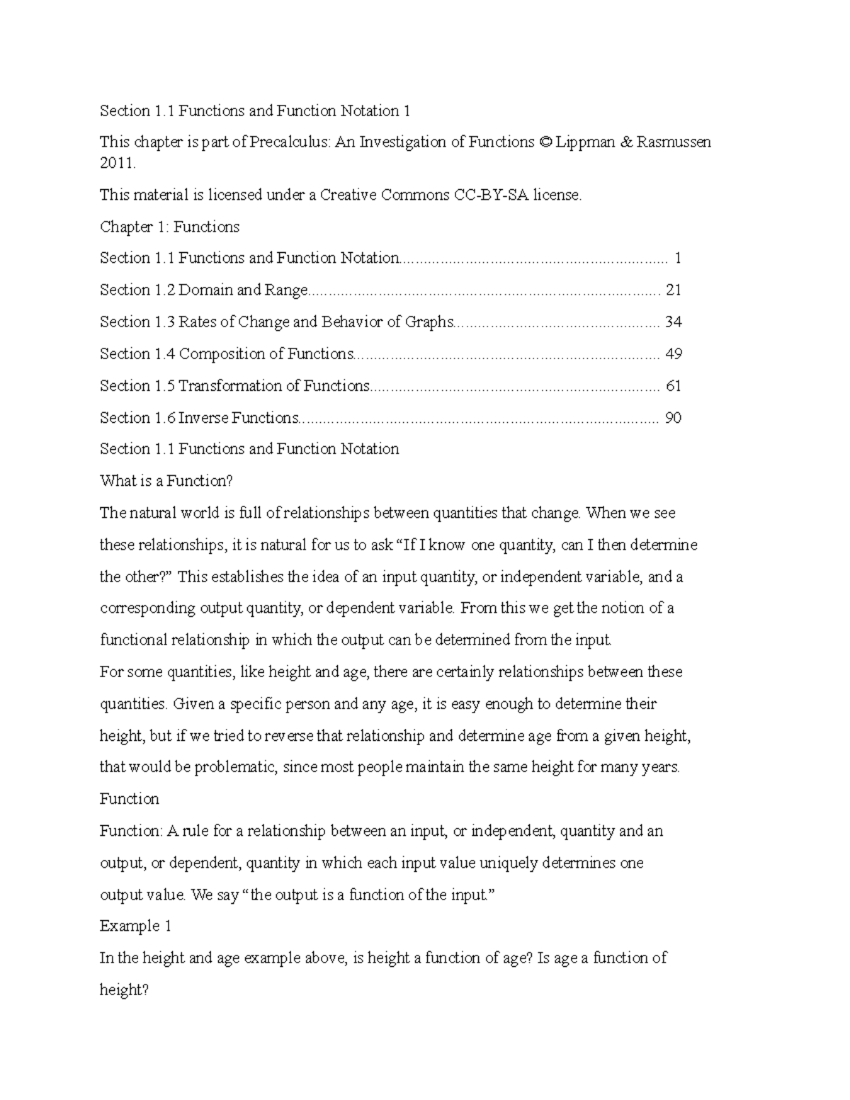 Section 1 - Lecture notes 1 - Section 1 Functions and Function Notation ...